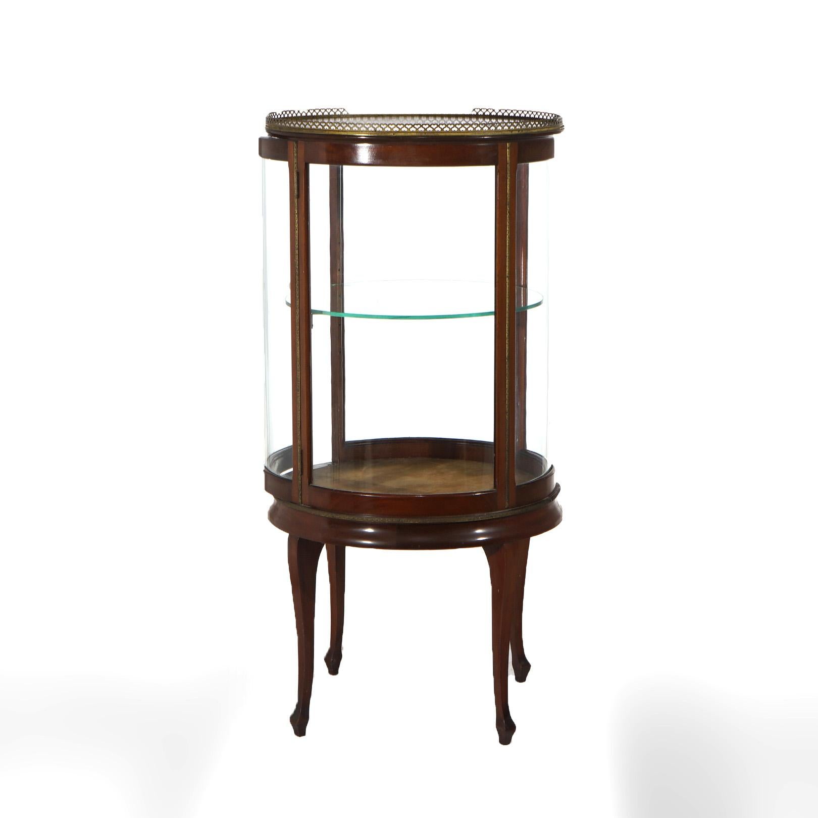 Antique French Style Round Mahogany Display Vitrine with Foliate Ormolu C1900 In Good Condition In Big Flats, NY