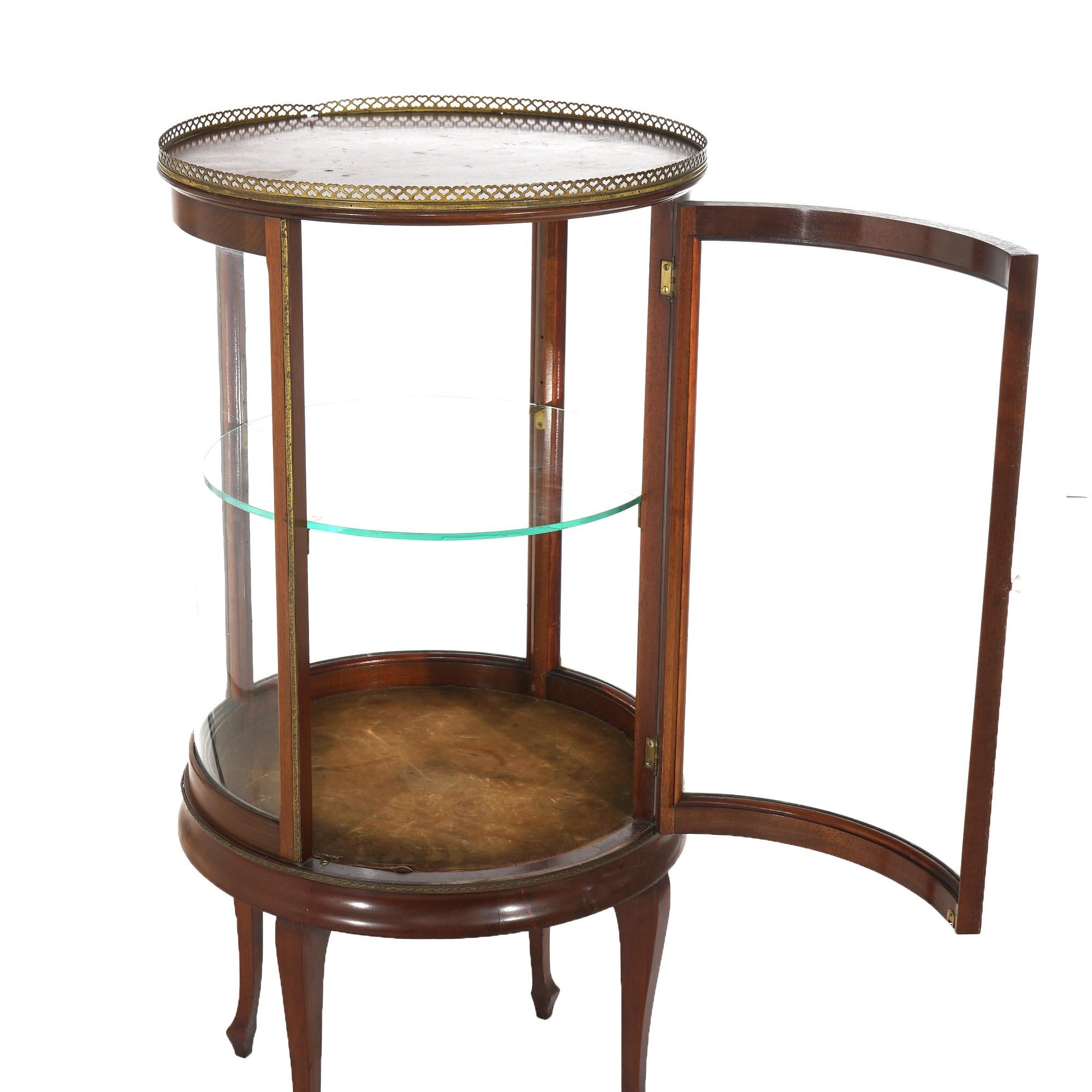 20th Century Antique French Style Round Mahogany Display Vitrine with Foliate Ormolu C1900 For Sale