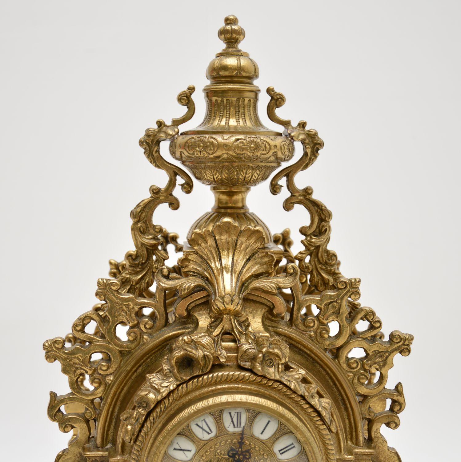 Antique French Style Solid Brass Mantle Clock For Sale 4