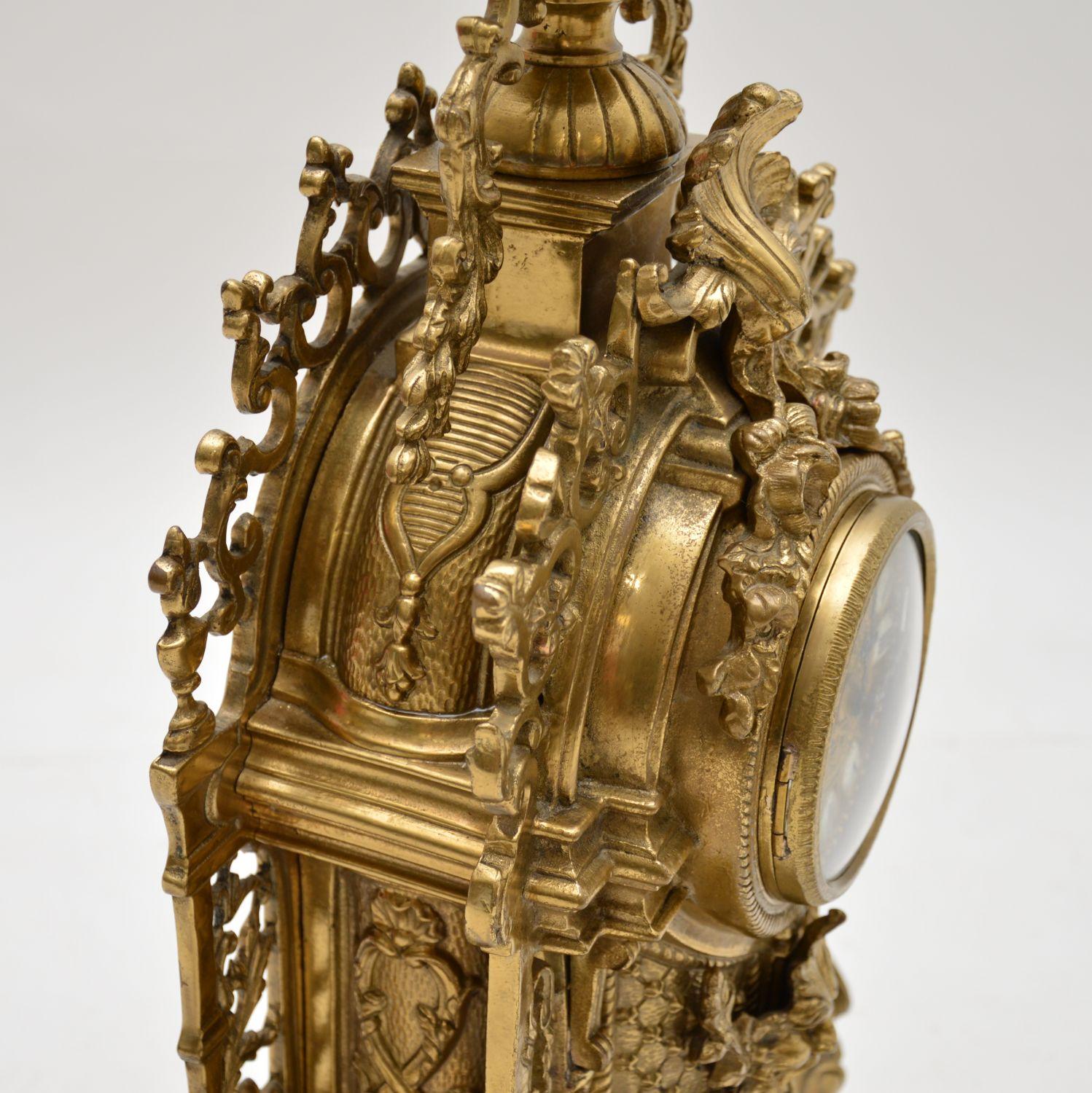 Baroque Antique French Style Solid Brass Mantle Clock For Sale