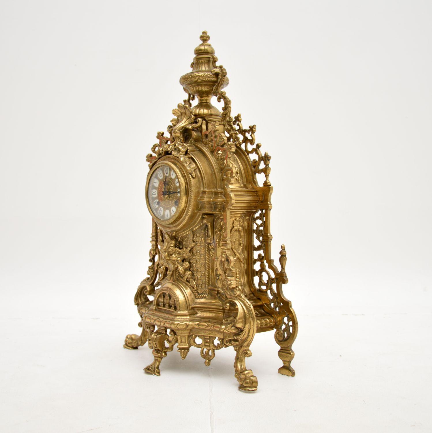 Italian Antique French Style Solid Brass Mantle Clock For Sale