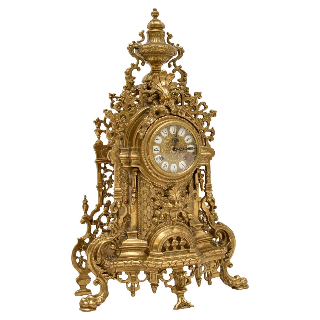 Antique French Style Solid Brass Mantle Clock For Sale