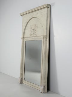 Antique French Style Trumeau or Mantle Mirror, Old Paint, Unrestored Nice Patina