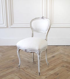 Antique French Style Vanity Chair Painted and Upholstered in Belgian Linen
