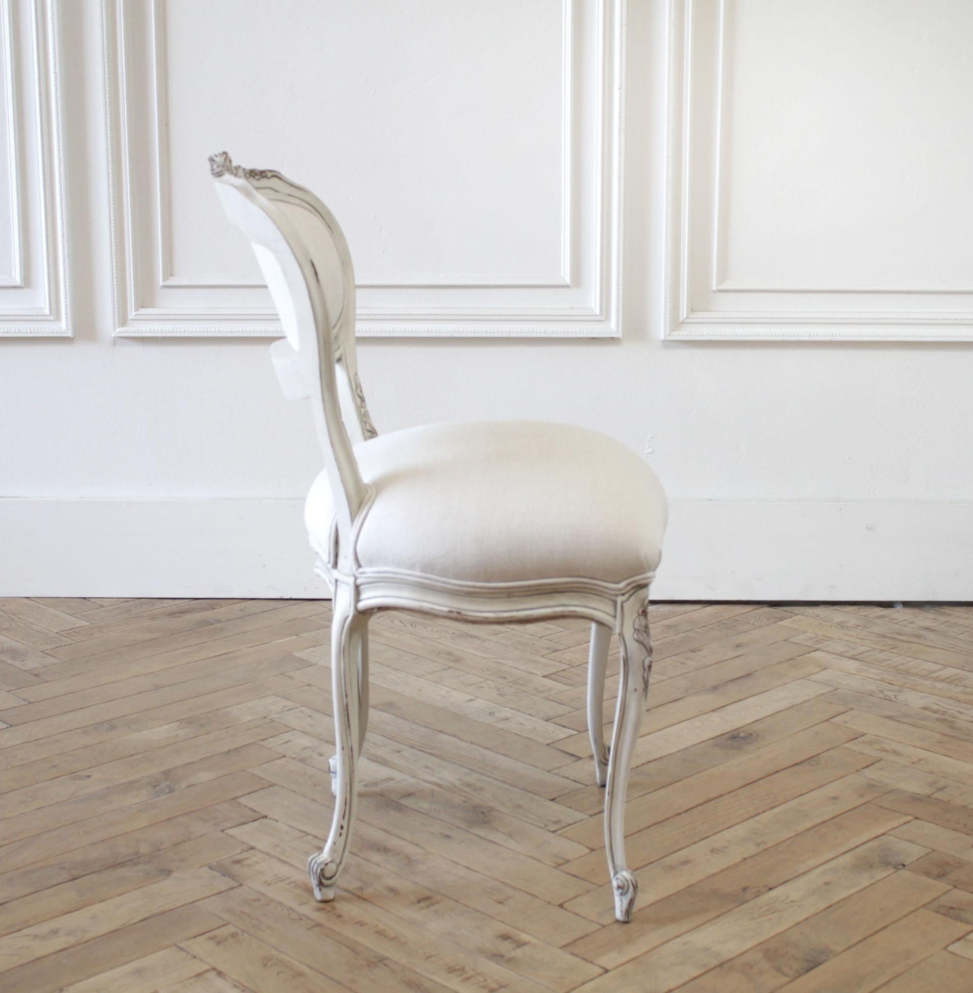 Antique French Style Vanity Chair Painted and Upholstered in Belgian