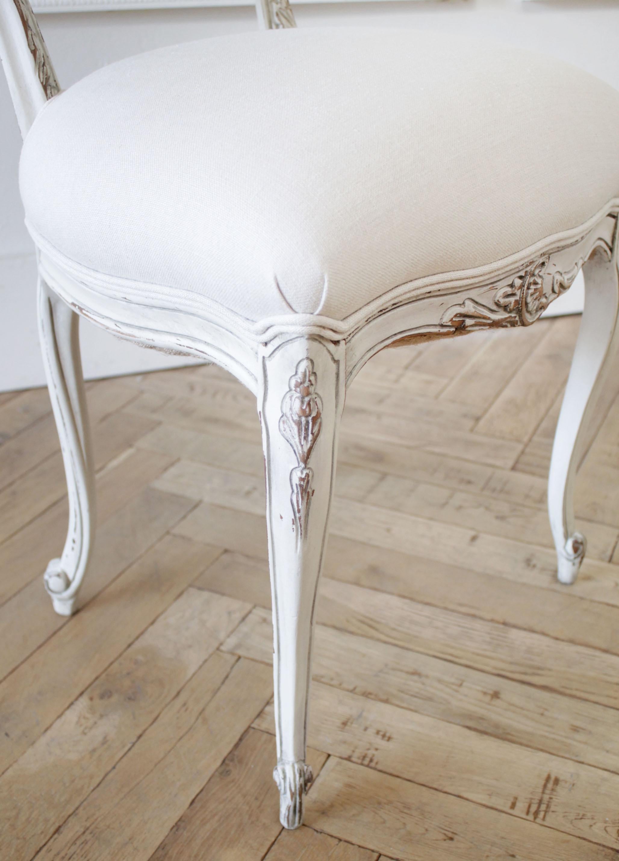Antique French Style Vanity Chair Painted and Upholstered in Belgian