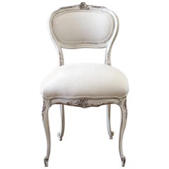 Antique French Style Vanity Chair Painted and Upholstered in Belgian Linen