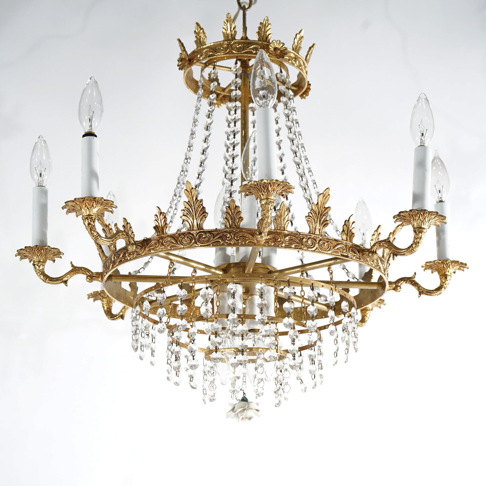 Metal Antique French Style Wedding Cake Gilt Sixteen-Light Crystal Chandelier c1940