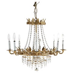 Antique French Style Wedding Cake Gilt Sixteen-Light Crystal Chandelier c1940