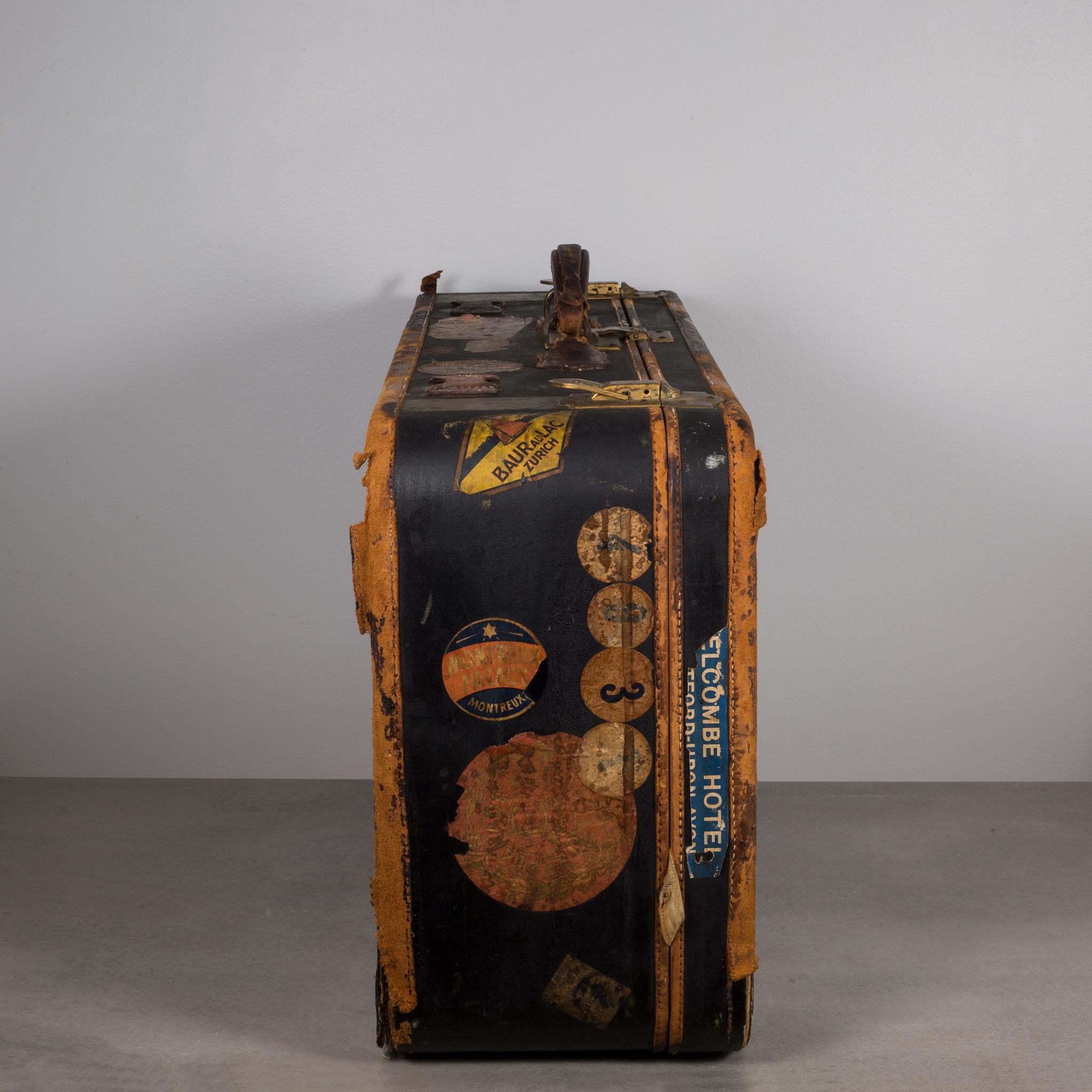 Antique French Suitcase with Original Travel Stickers, circa 1900-1930 1