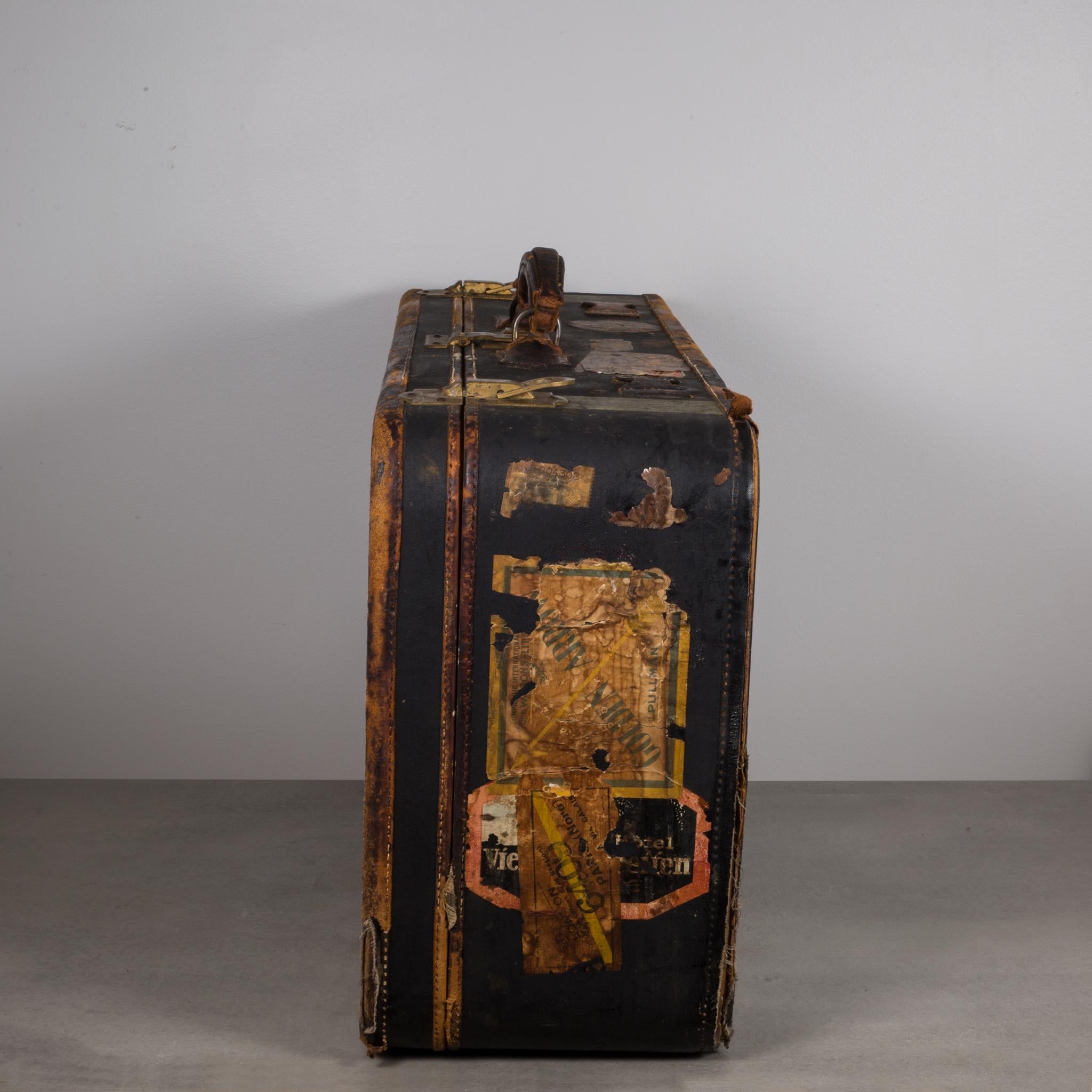 Antique French Suitcase with Original Travel Stickers, circa 1900-1930 2