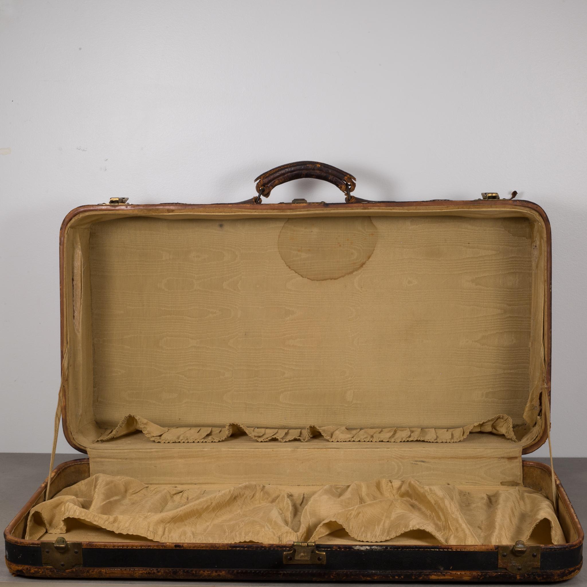 20th Century Antique French Suitcase with Original Travel Stickers, circa 1900-1930
