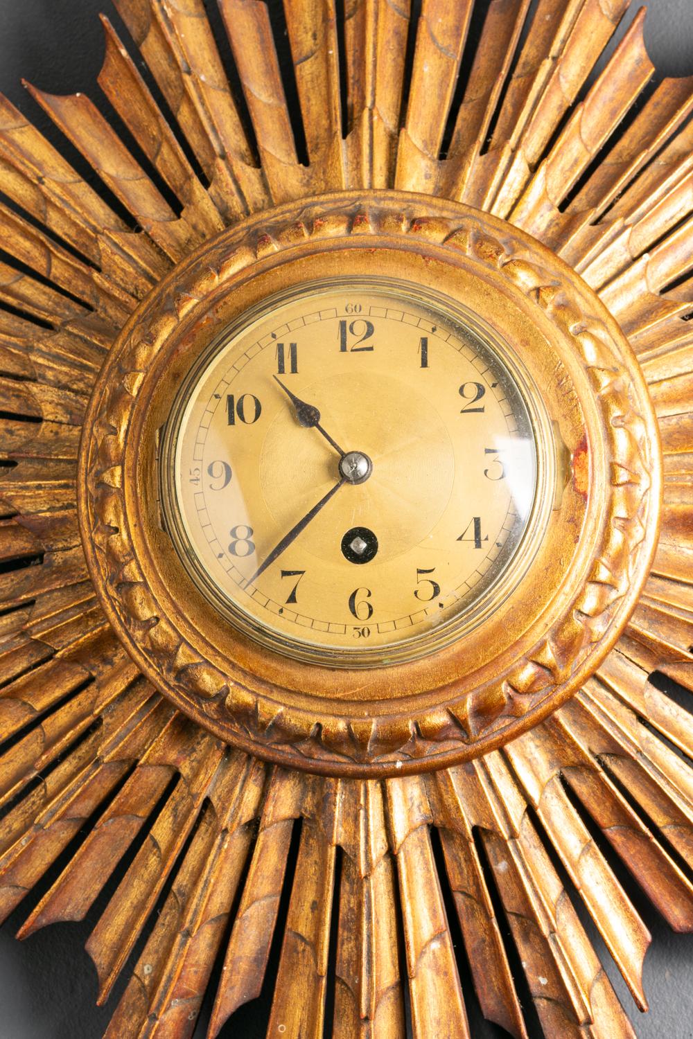 Antique French Sunburst Gilt Wall Clock By Japy Freres & Co. In Good Condition In Portland, GB