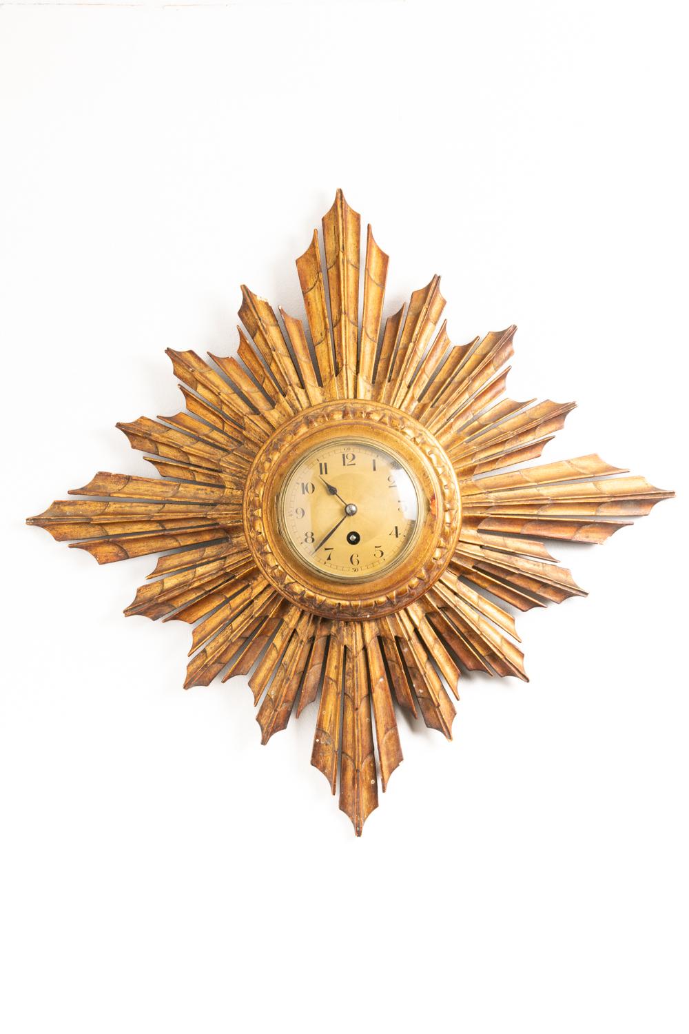 Women's or Men's Antique French Sunburst Gilt Wall Clock By Japy Freres & Co.