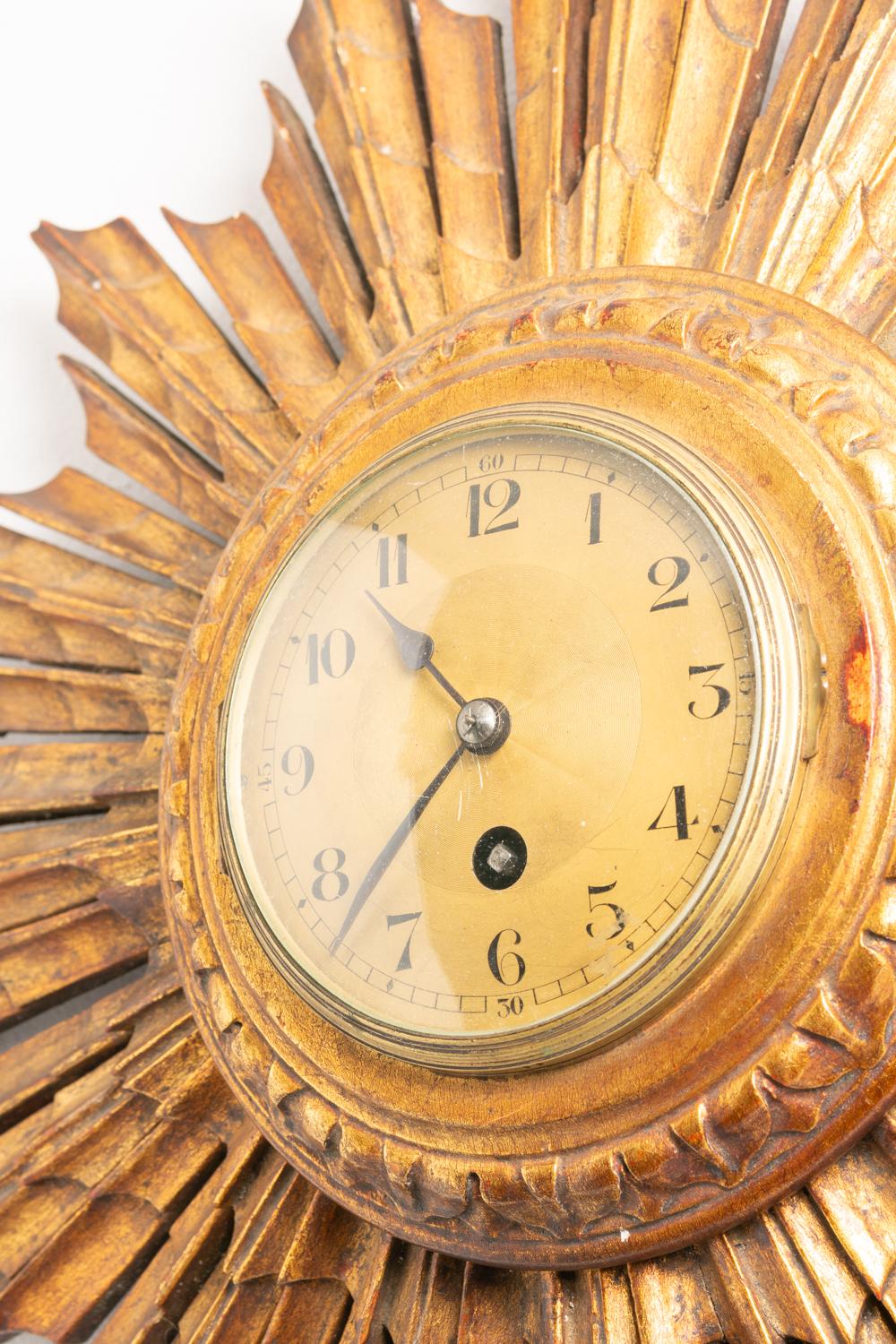 Antique French Sunburst Gilt Wall Clock By Japy Freres & Co. 1