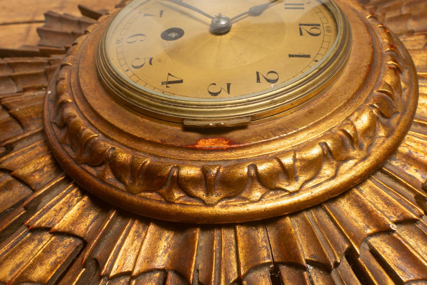 Antique French Sunburst Gilt Wall Clock By Japy Freres & Co. 3