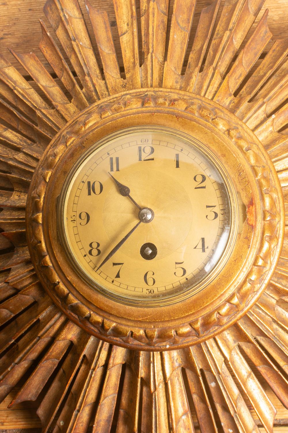 Antique French Sunburst Gilt Wall Clock By Japy Freres & Co. 4