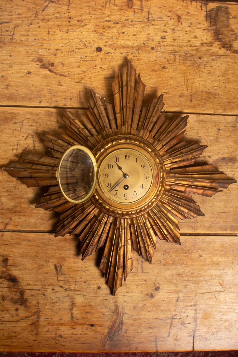 Antique French Sunburst Gilt Wall Clock By Japy Freres & Co. 5