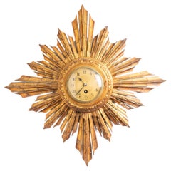 Antique French Sunburst Gilt Wall Clock By Japy Freres & Co.