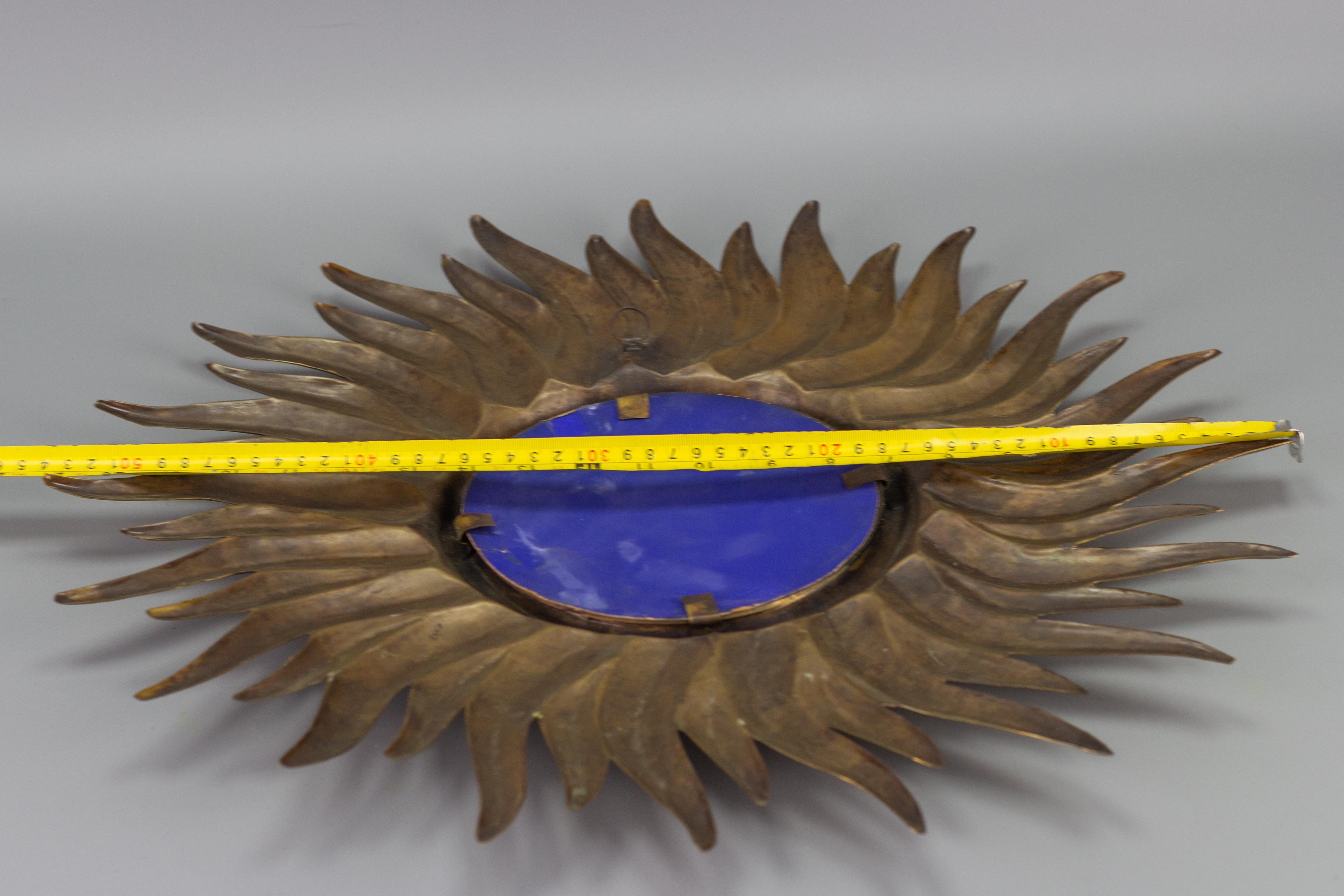 Antique French Sunburst Wall Mirror with Convex Mirror Glass, Late 19th Century 6