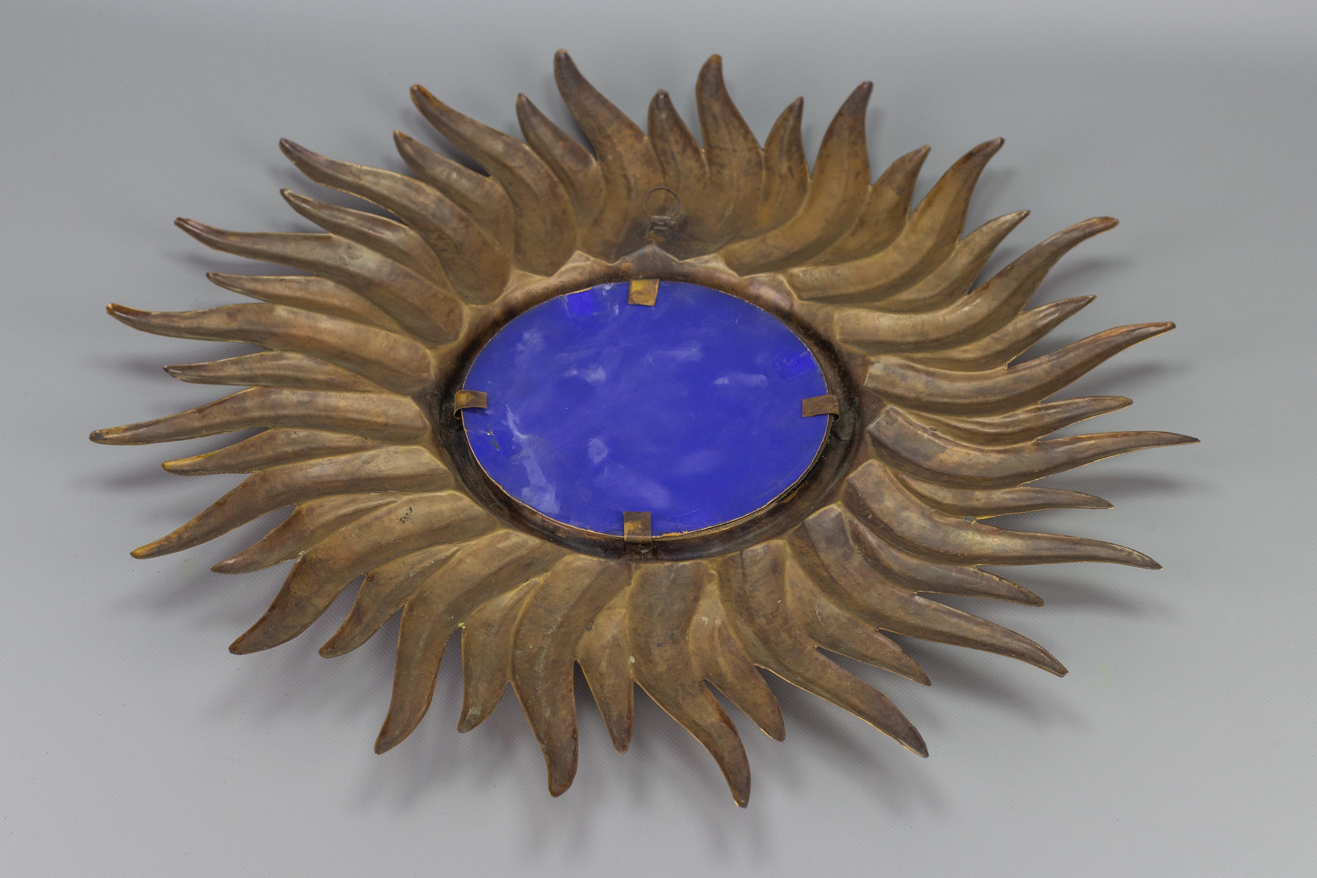 Antique French Sunburst Wall Mirror with Convex Mirror Glass, Late 19th Century 2