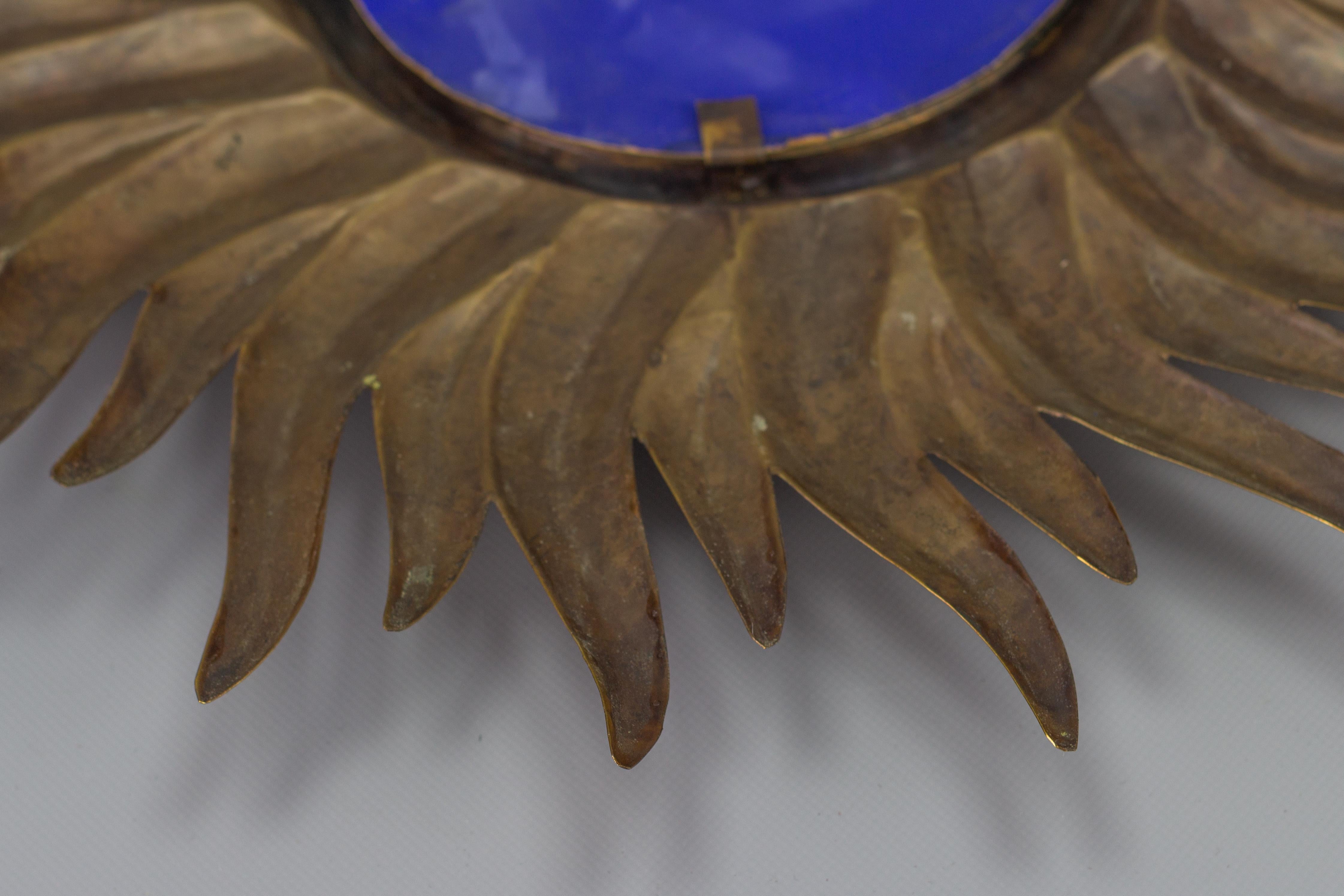 Antique French Sunburst Wall Mirror with Convex Mirror Glass, Late 19th Century 3
