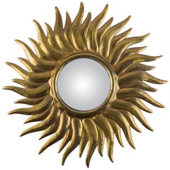 Antique French Sunburst Wall Mirror con vetro a specchio convesso, fine XIX secolo