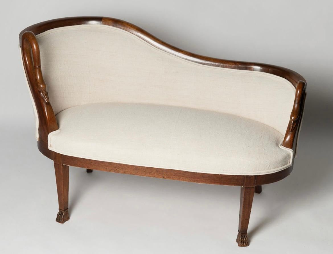 Wood Antique French swan neck sofa, loveseat, small sofa, hallway, bedroom