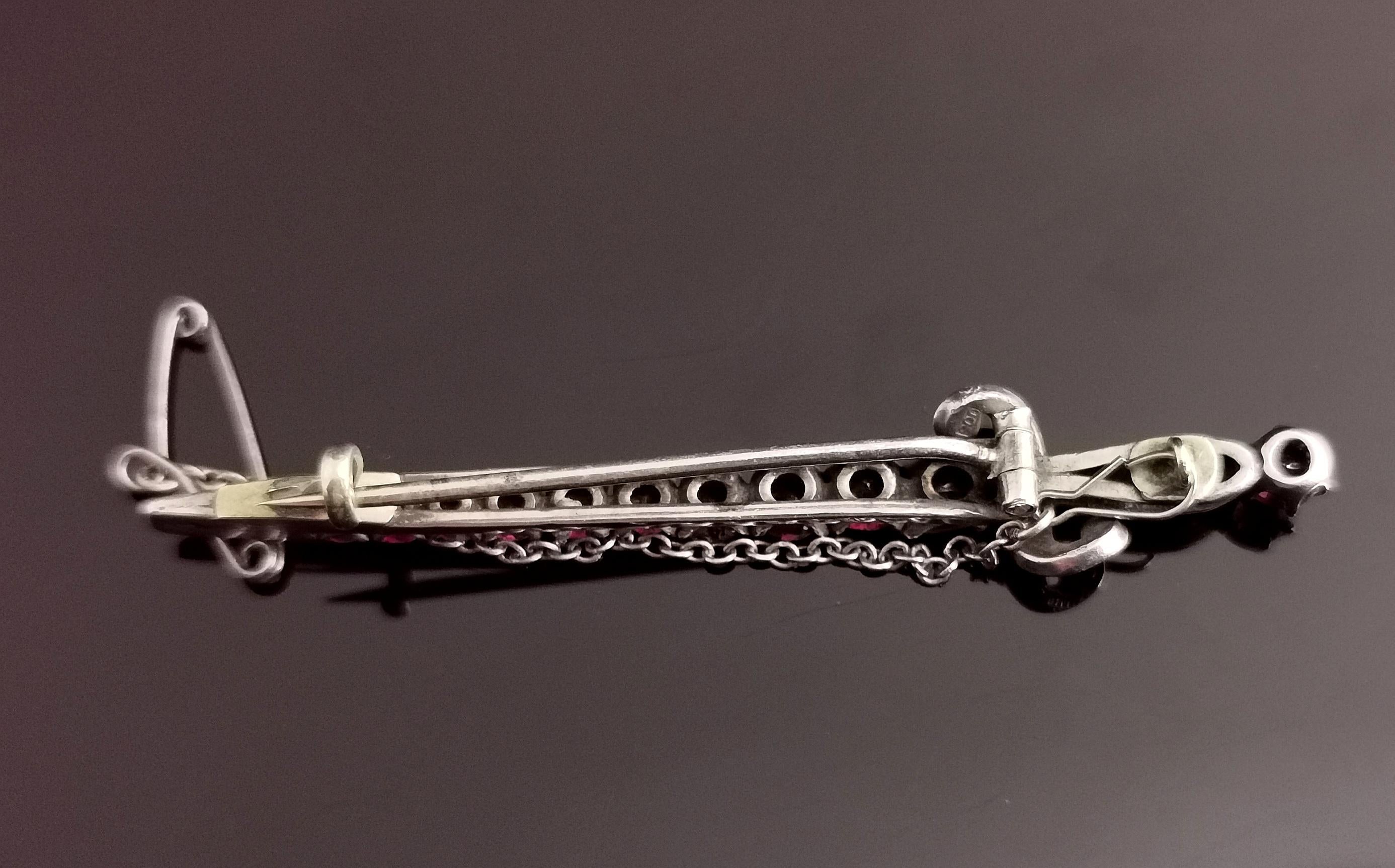 Antique French Sword Brooch, Rhodolite Garnet and Seed Pearl, Silver 3