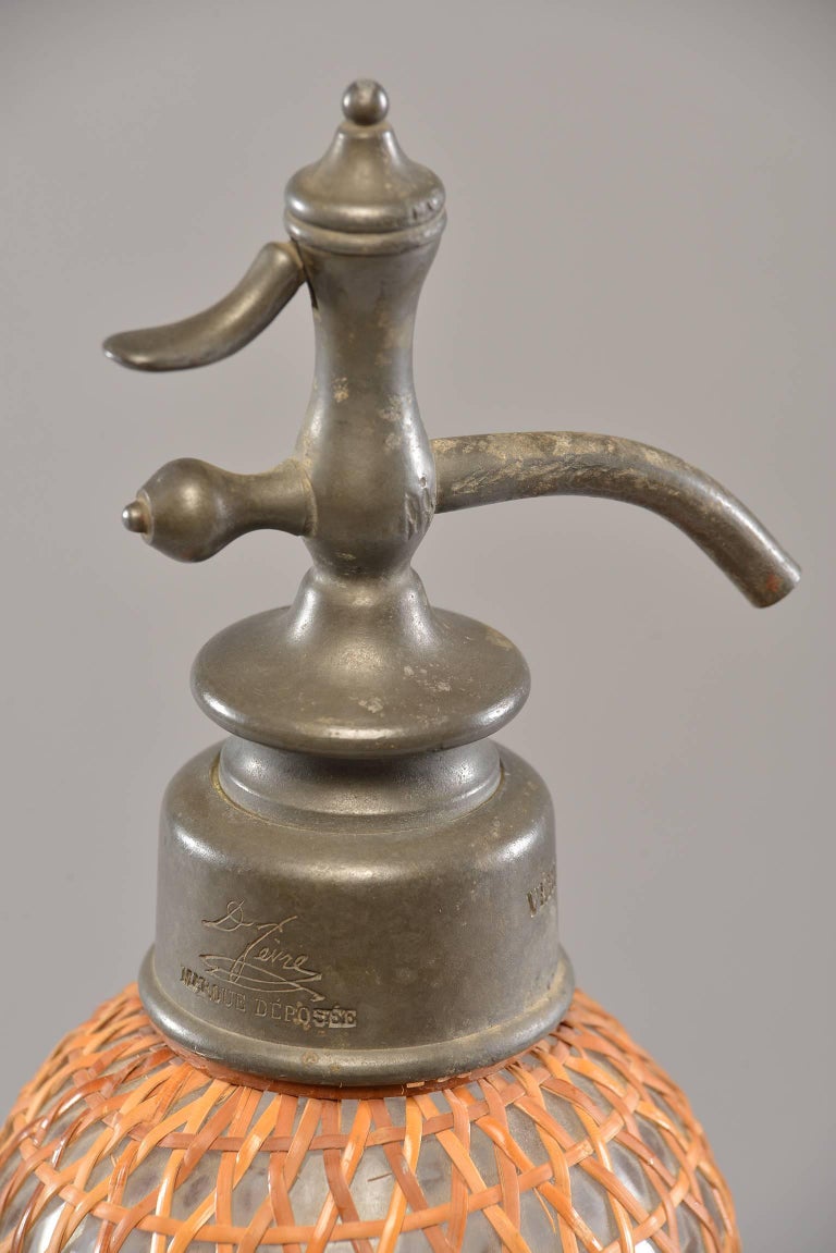 Antique French Syphon Bottle with Rattan Cover at 1stDibs