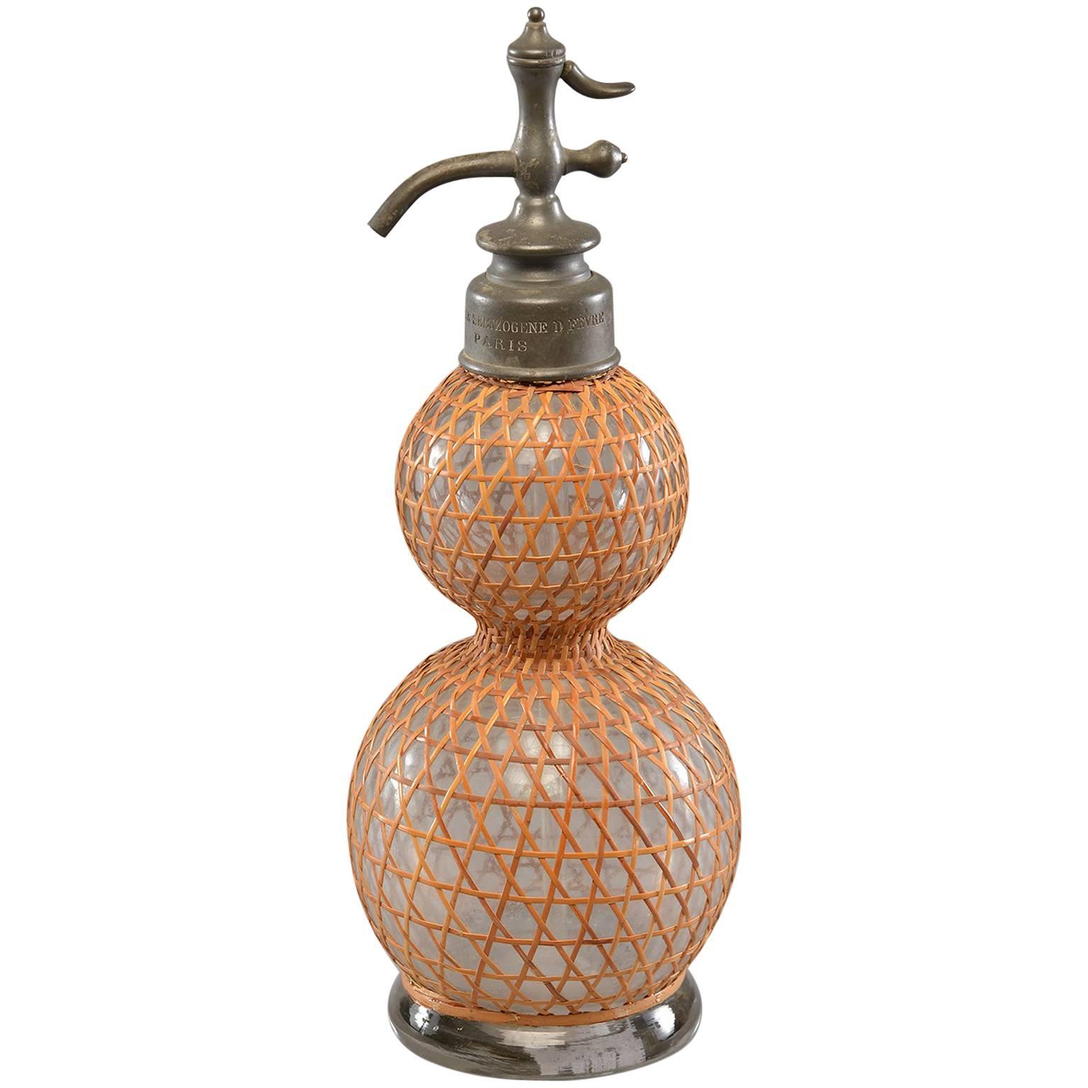 Antique French Syphon Bottle with Rattan Cover