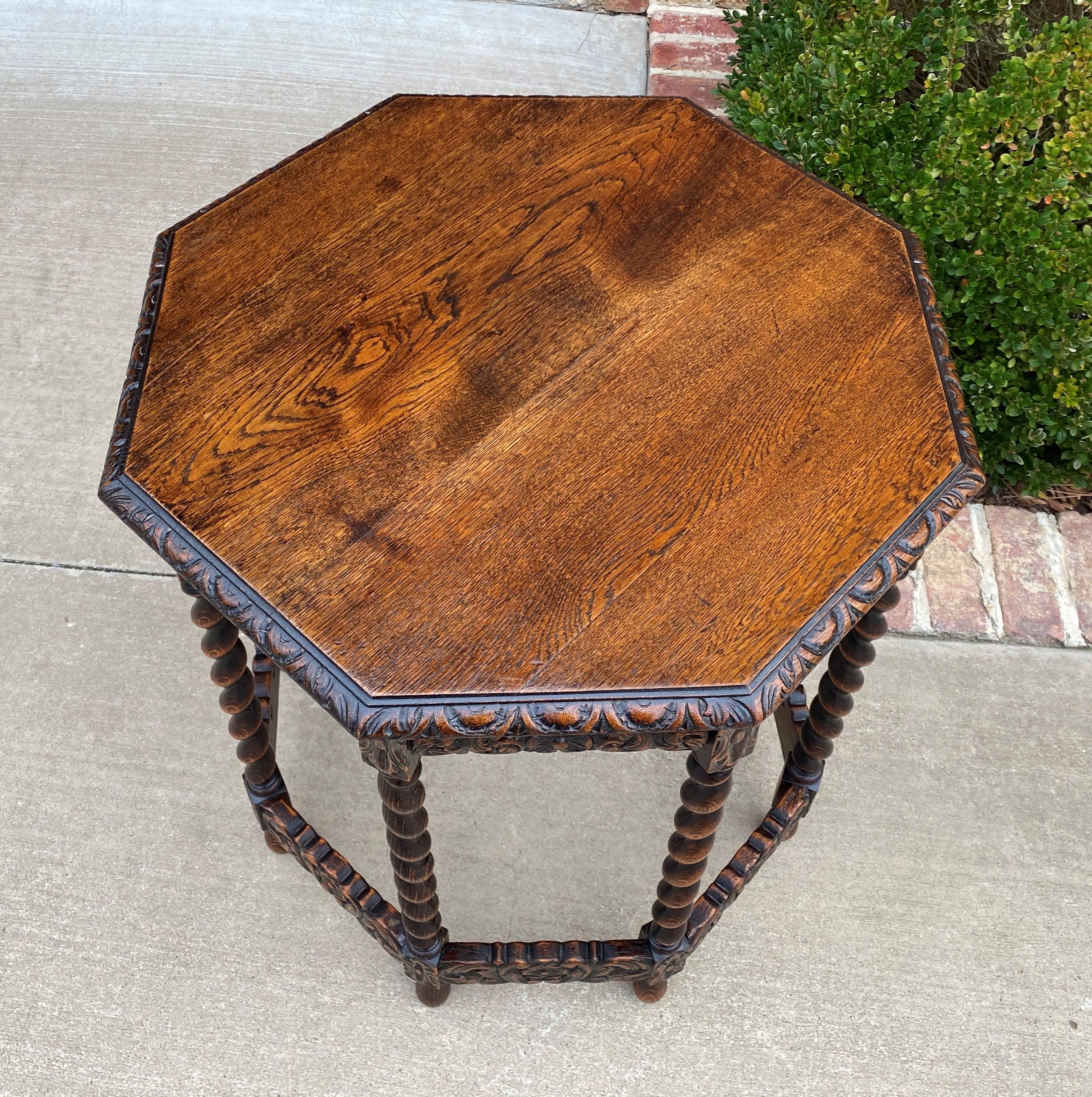Antique French Table Barley Twist Octagonal Carved Oak Renaissance Revival 5