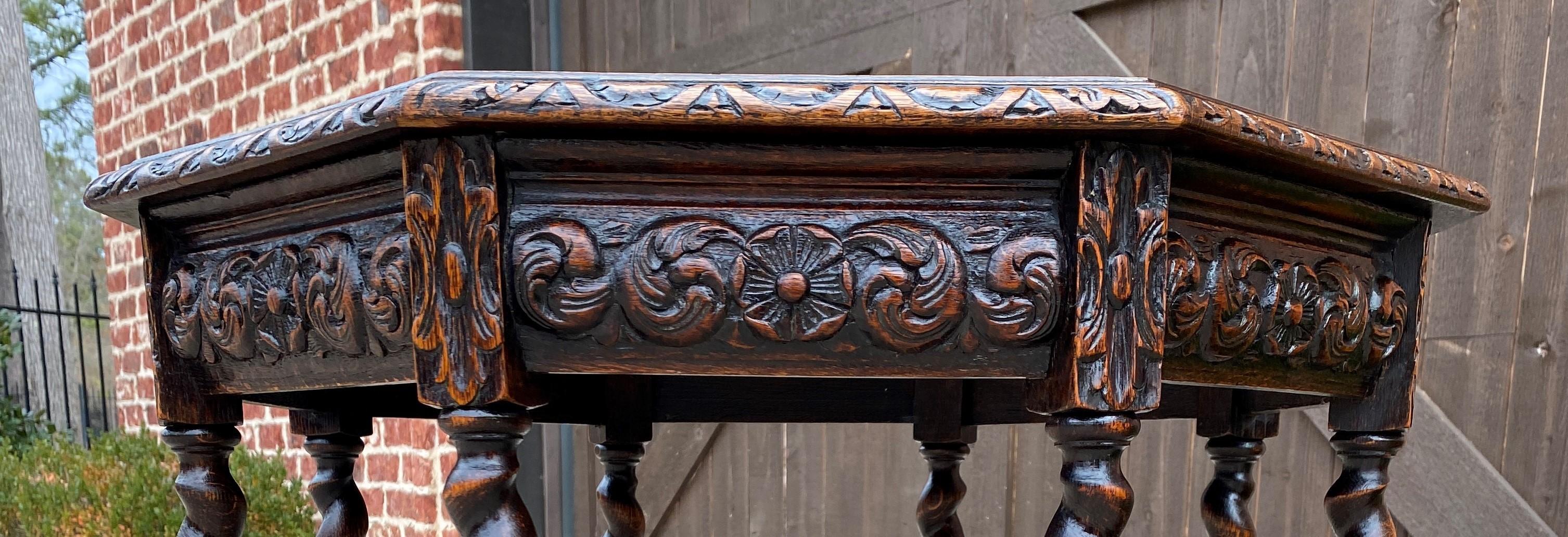 Antique French Table Barley Twist Octagonal Carved Oak Renaissance Revival 8