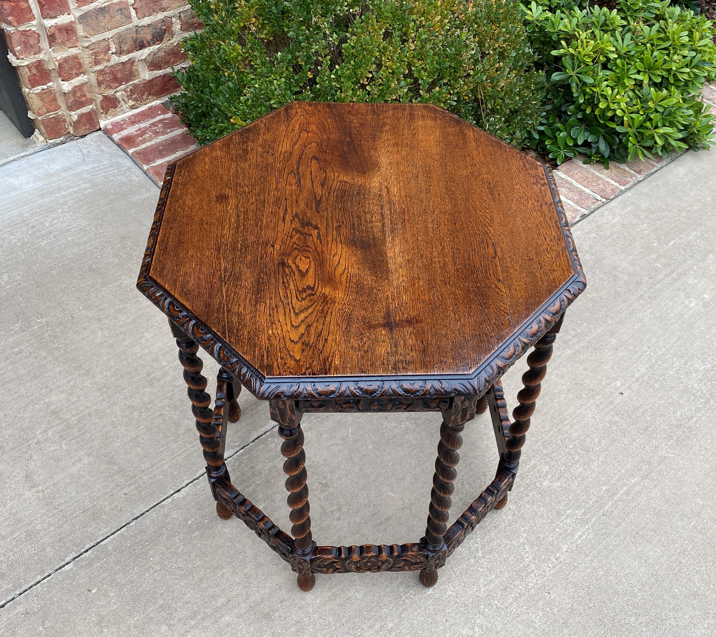 Antique French Table Barley Twist Octagonal Carved Oak Renaissance Revival 1