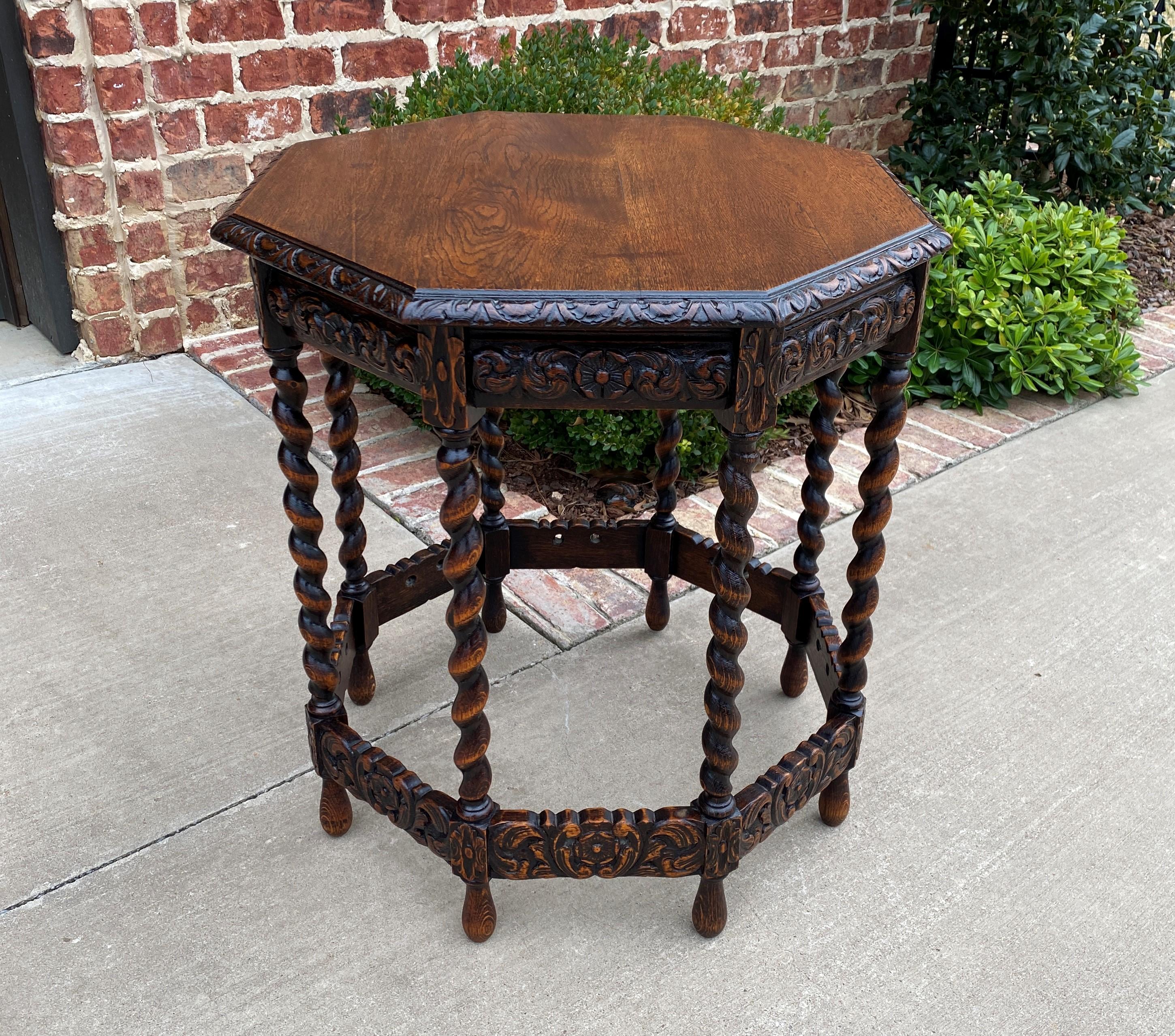 Antique French Table Barley Twist Octagonal Carved Oak Renaissance Revival 2