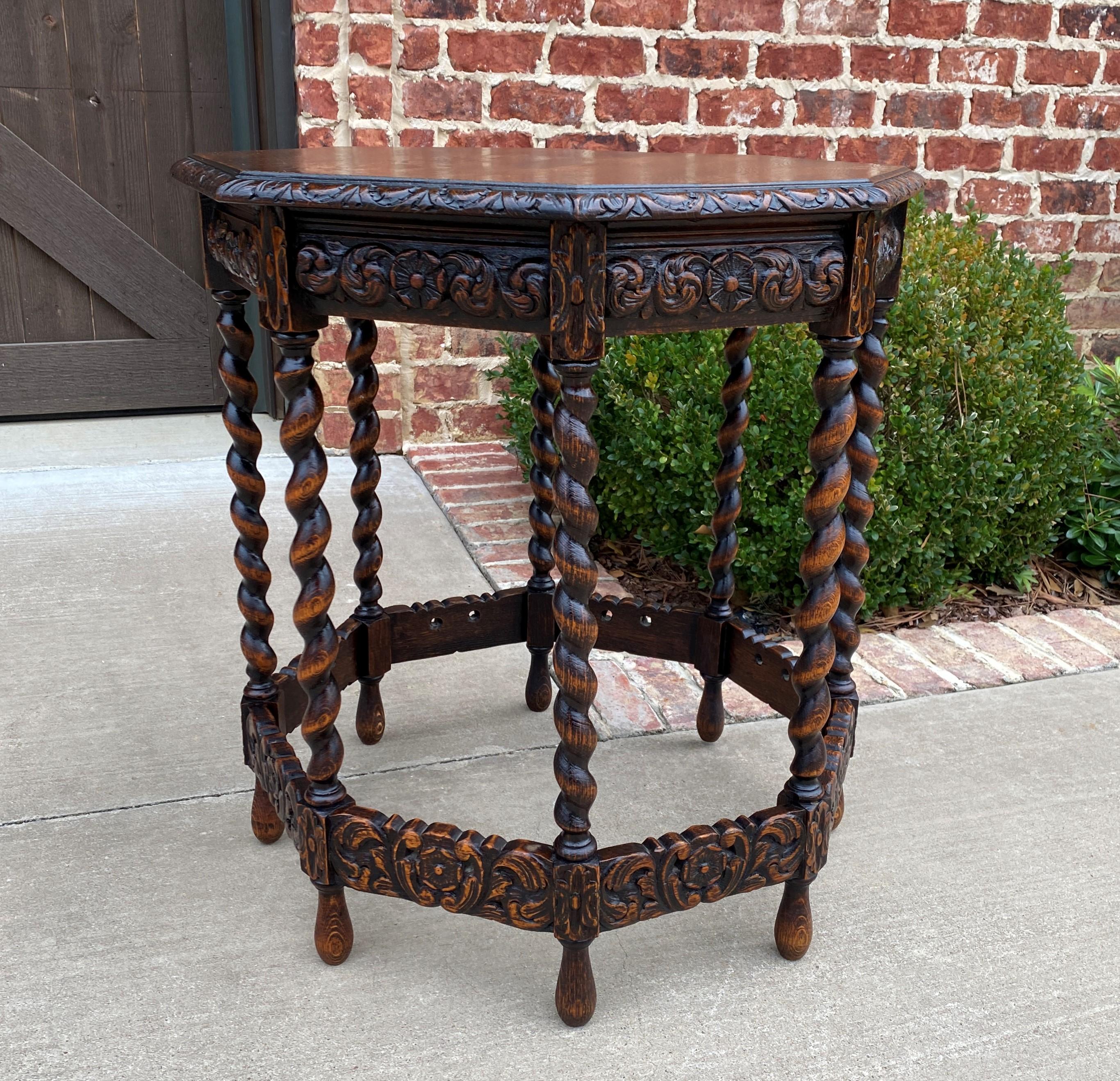 Antique French Table Barley Twist Octagonal Carved Oak Renaissance Revival 4