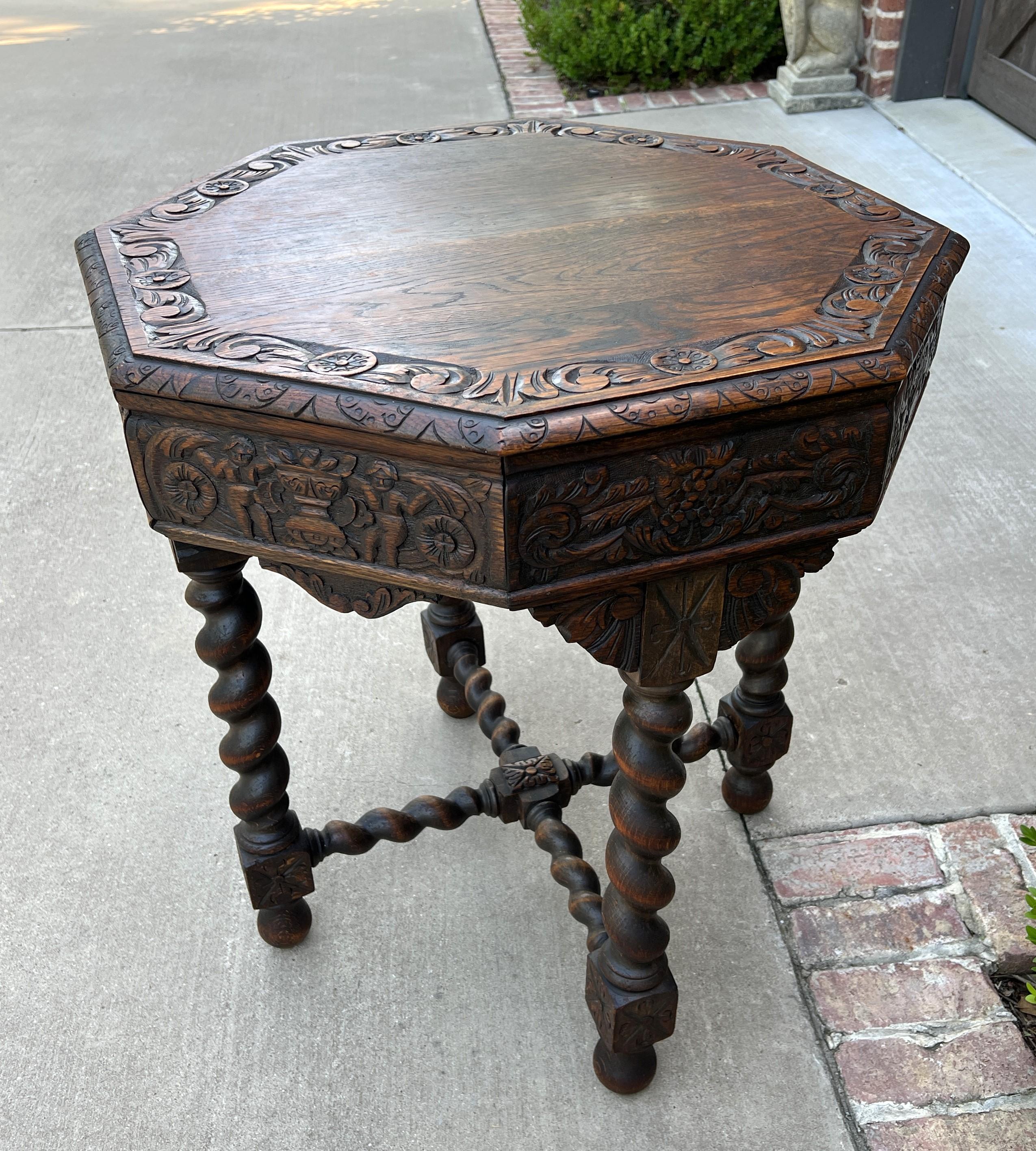 Antique French Table Barley Twist Octagonal Renaissance Revival Carved Oak 19thc For Sale 6