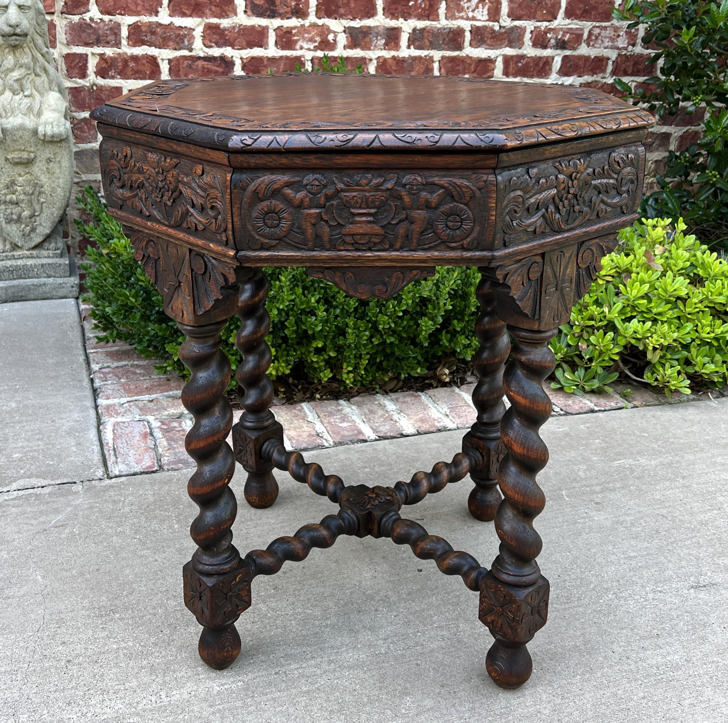 Antique French Table Barley Twist Octagonal Renaissance Revival Carved Oak 19thc For Sale 8