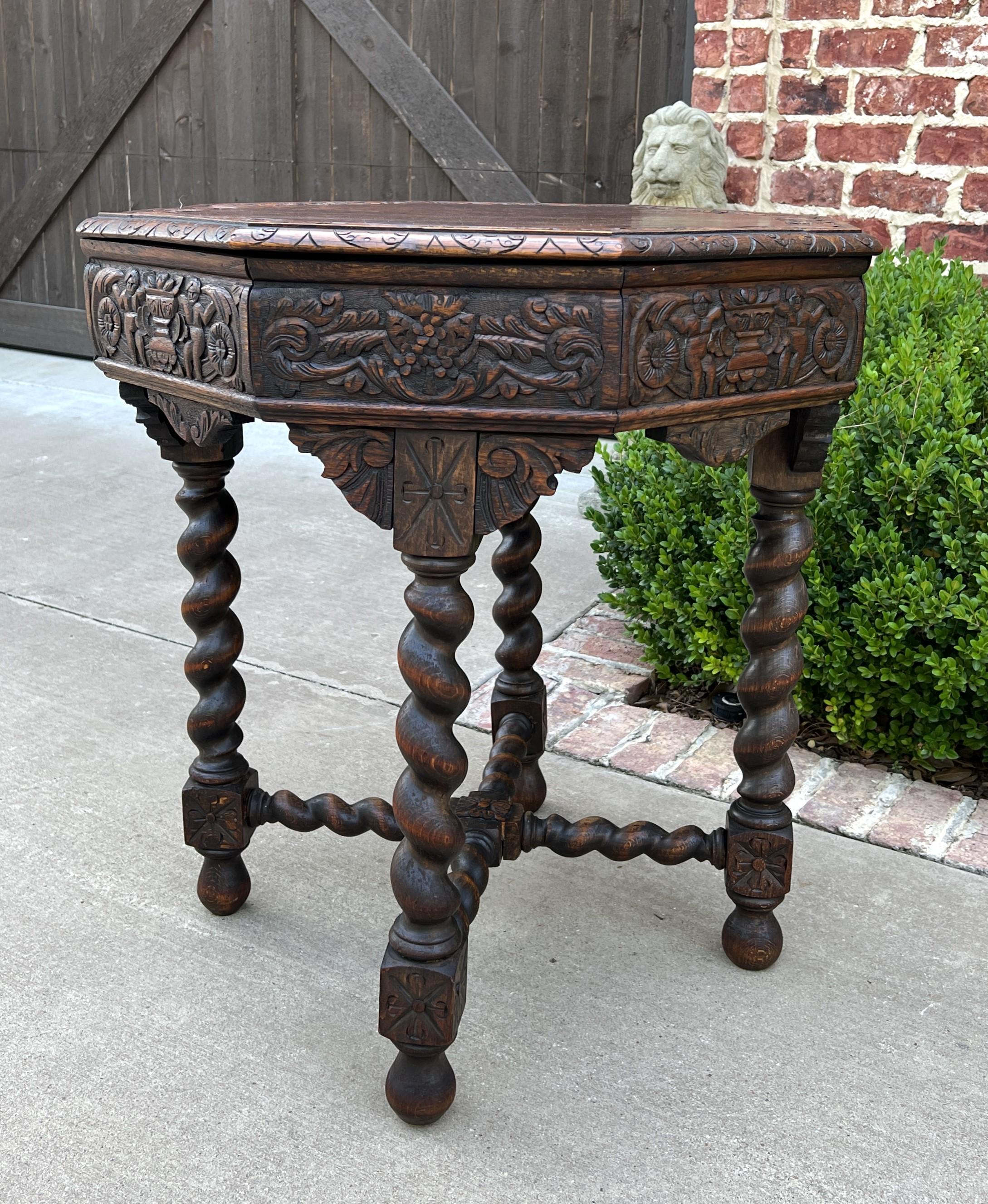 Antique French Table Barley Twist Octagonal Renaissance Revival Carved Oak 19thc For Sale 9
