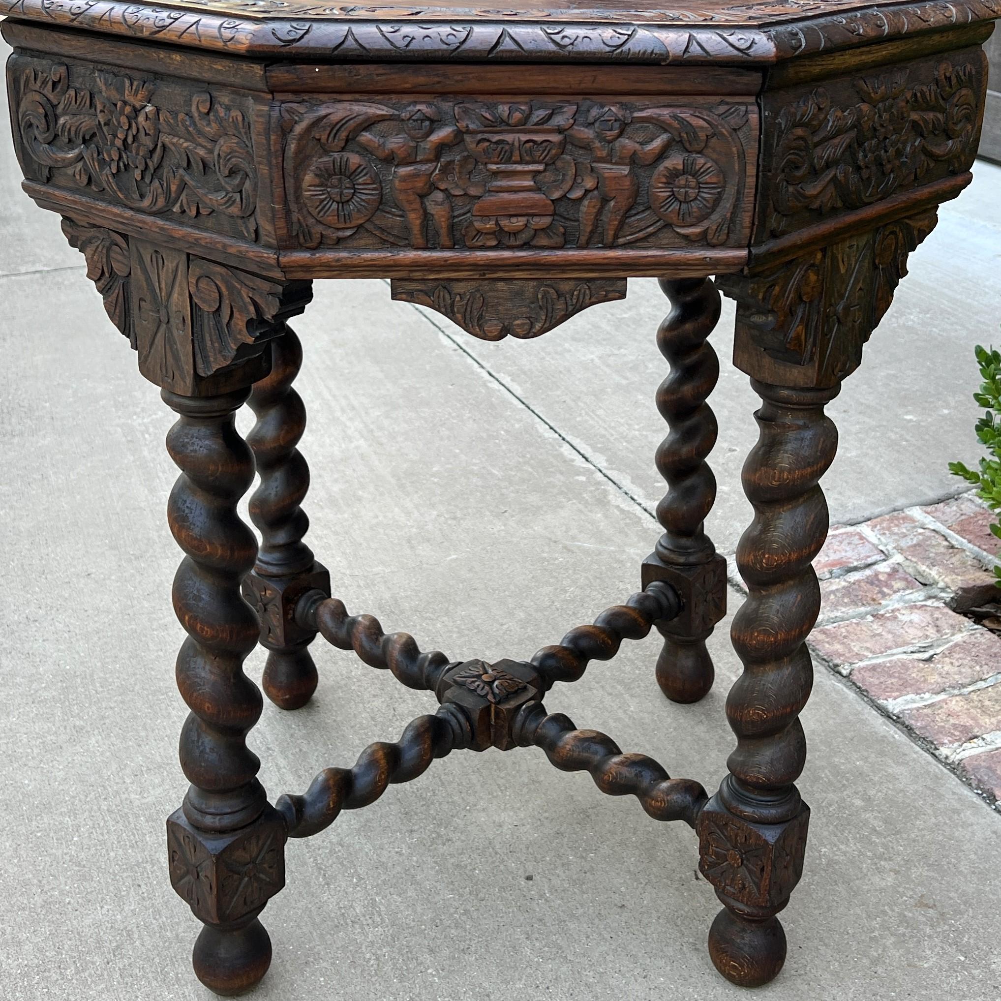 Antique French Table Barley Twist Octagonal Renaissance Revival Carved Oak 19thc For Sale 10