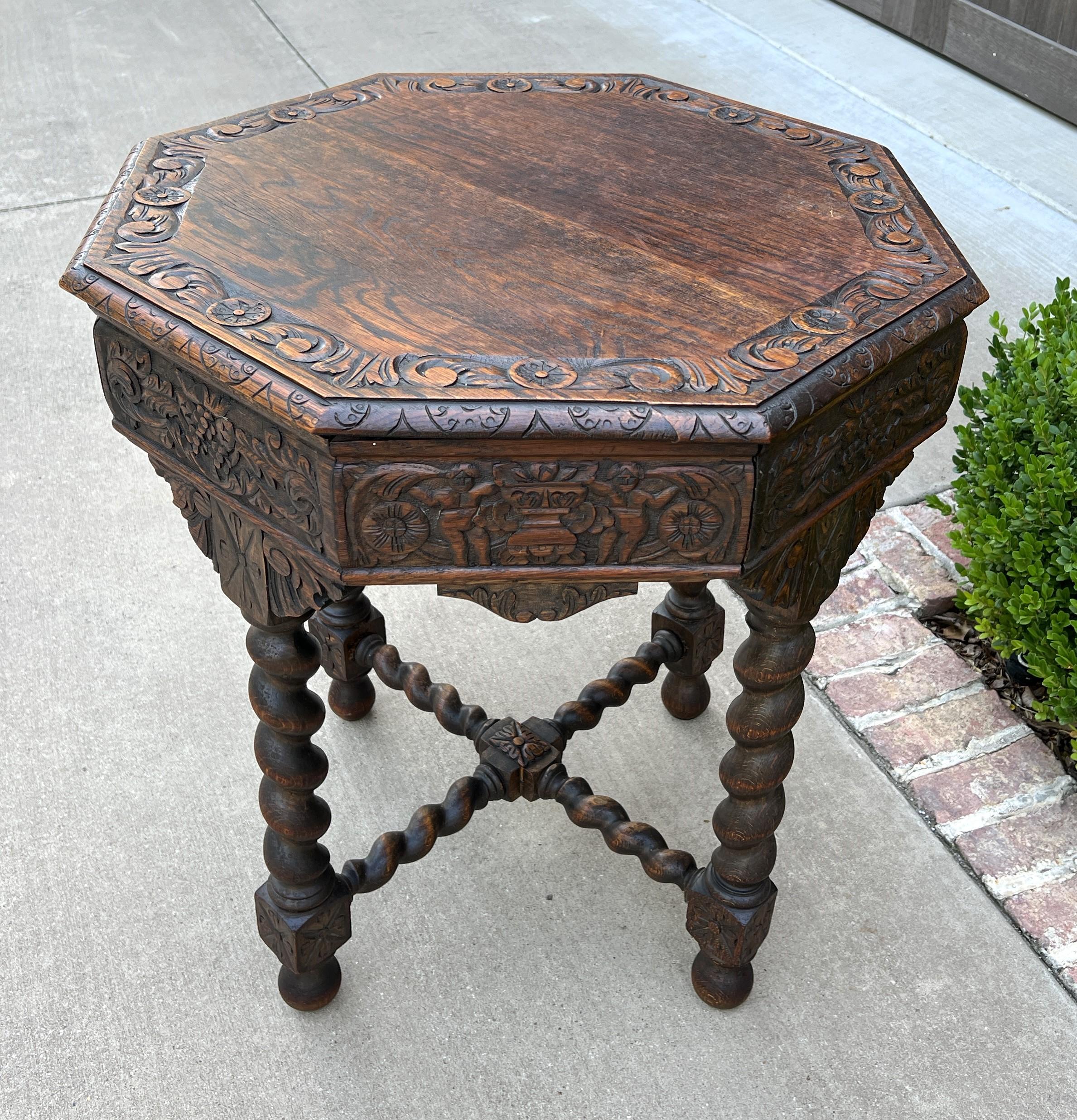 Antique French Table Barley Twist Octagonal Renaissance Revival Carved Oak 19thc For Sale 11