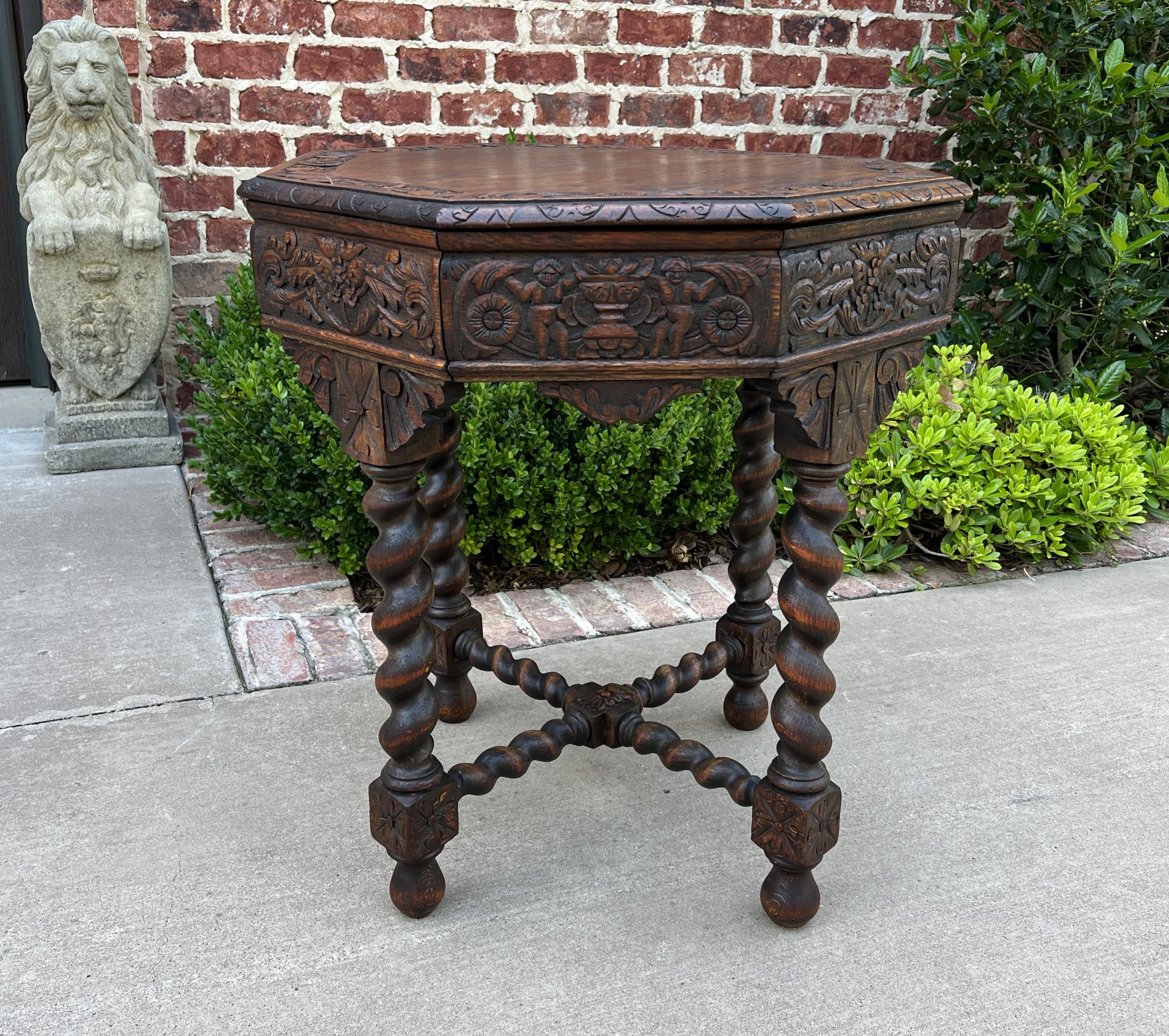 Antique French Table Barley Twist Octagonal Renaissance Revival Carved Oak 19thc For Sale 12