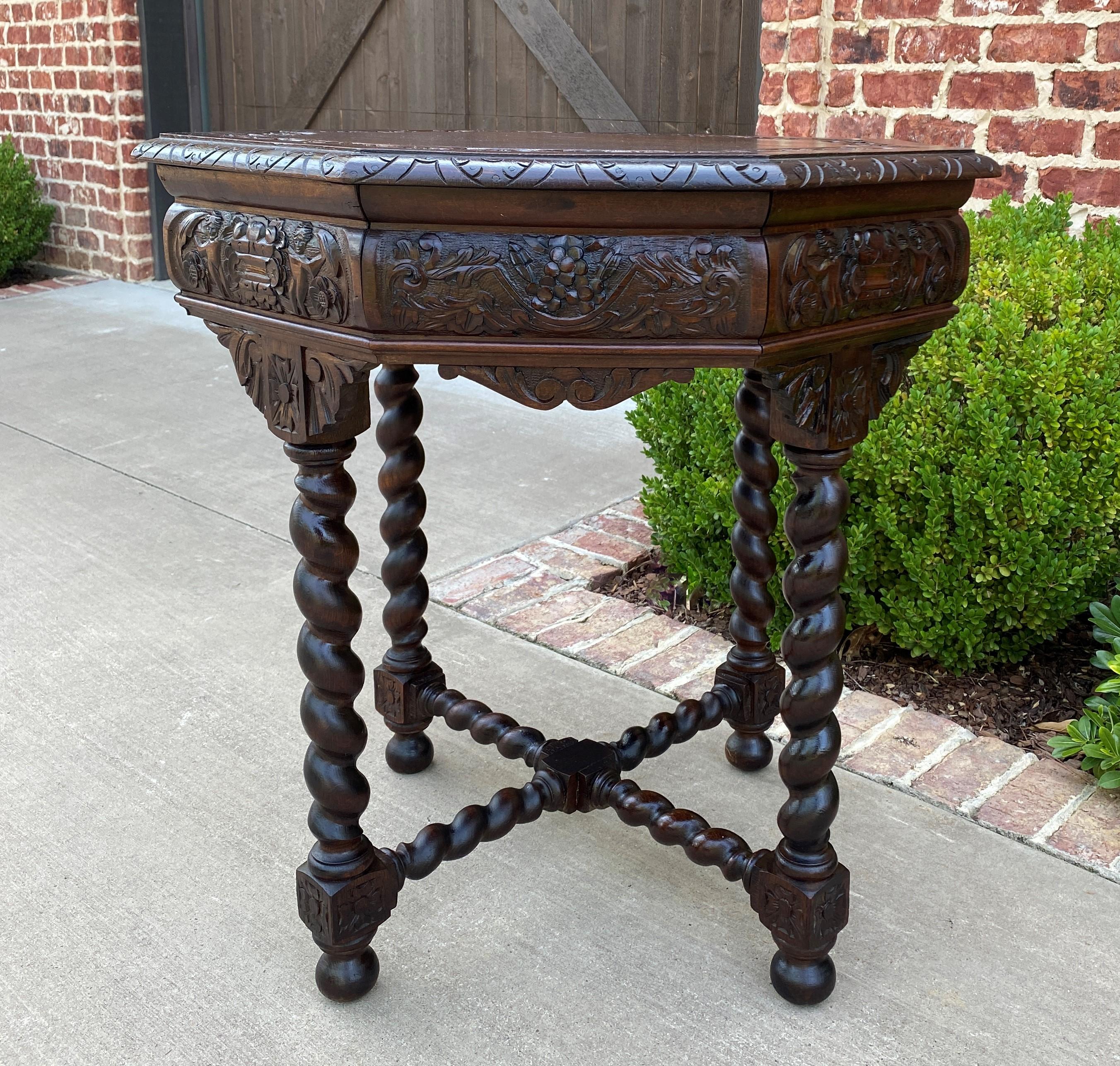 Late 19th Century Antique French Table Barley Twist Octagonal Renaissance Revival Carved Oak 19thC