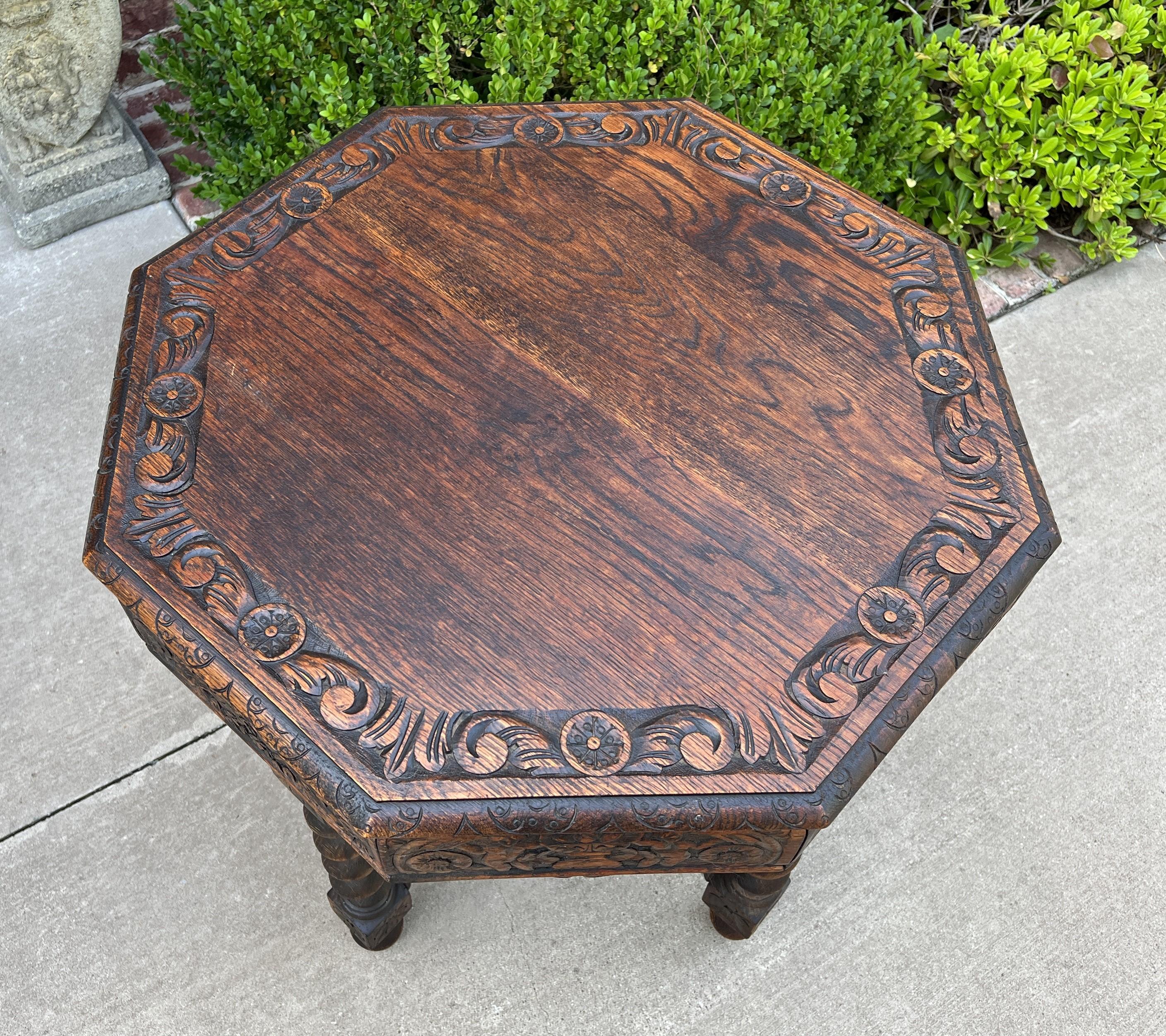 Antique French Table Barley Twist Octagonal Renaissance Revival Carved Oak 19thc For Sale 2