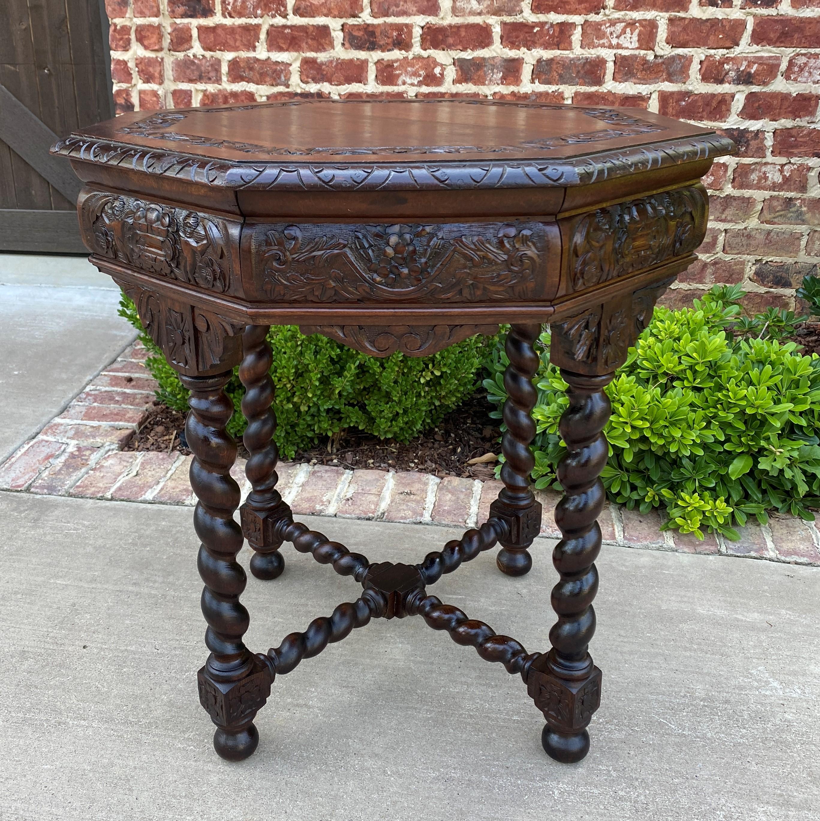 Antique French Table Barley Twist Octagonal Renaissance Revival Carved Oak 19thC 3