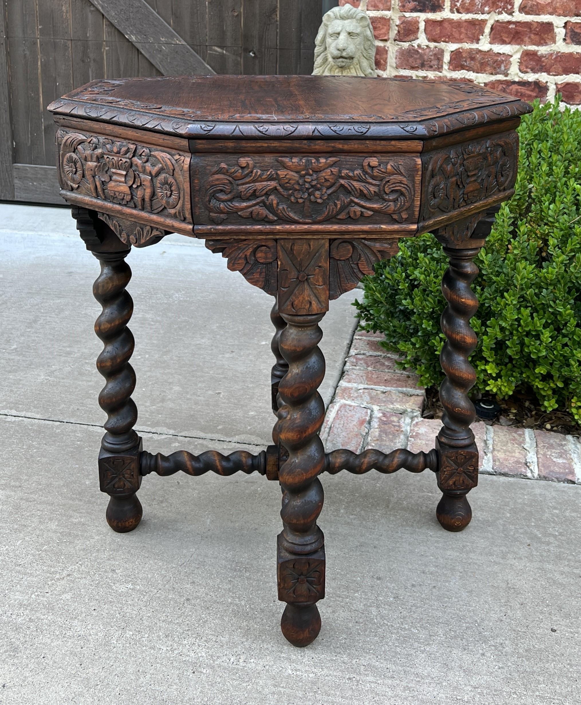 Antique French Table Barley Twist Octagonal Renaissance Revival Carved Oak 19thc For Sale 3