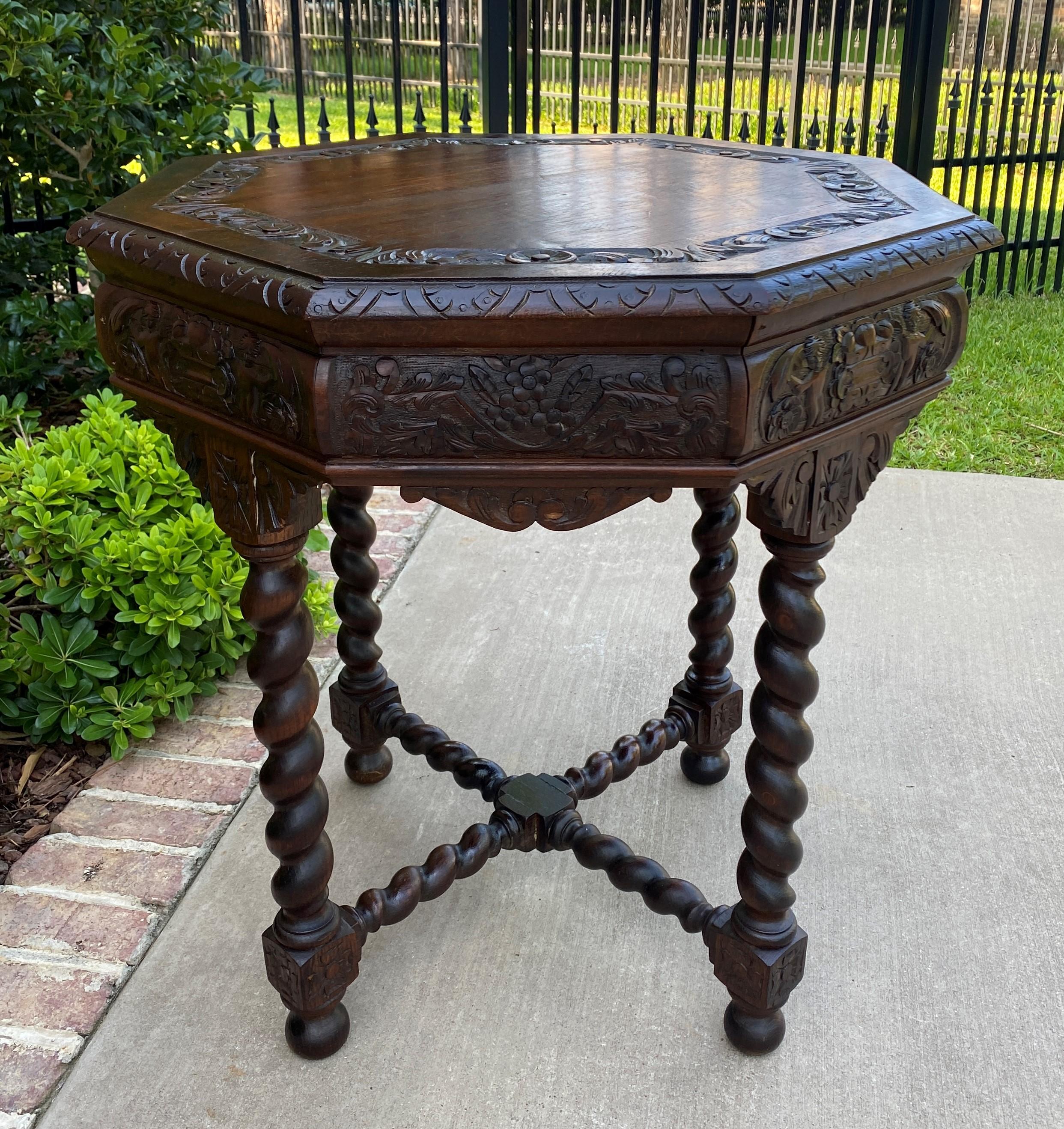 Antique French Table Barley Twist Octagonal Renaissance Revival Carved Oak 19thC 4