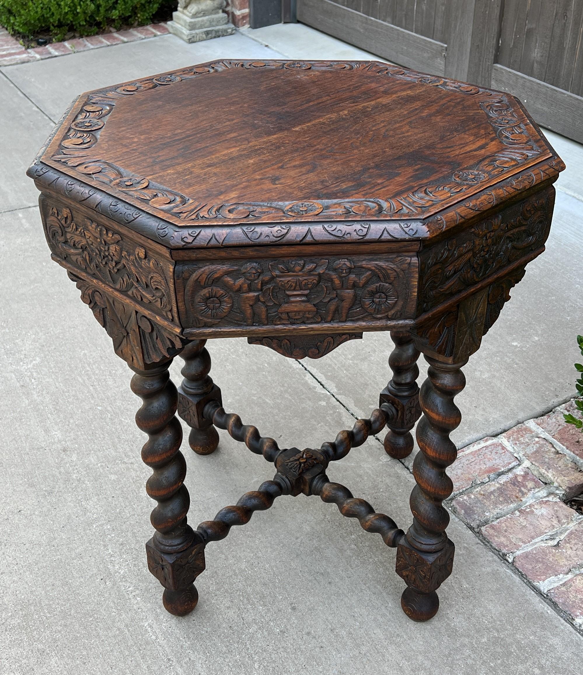 Antique French Table Barley Twist Octagonal Renaissance Revival Carved Oak 19thc For Sale 4