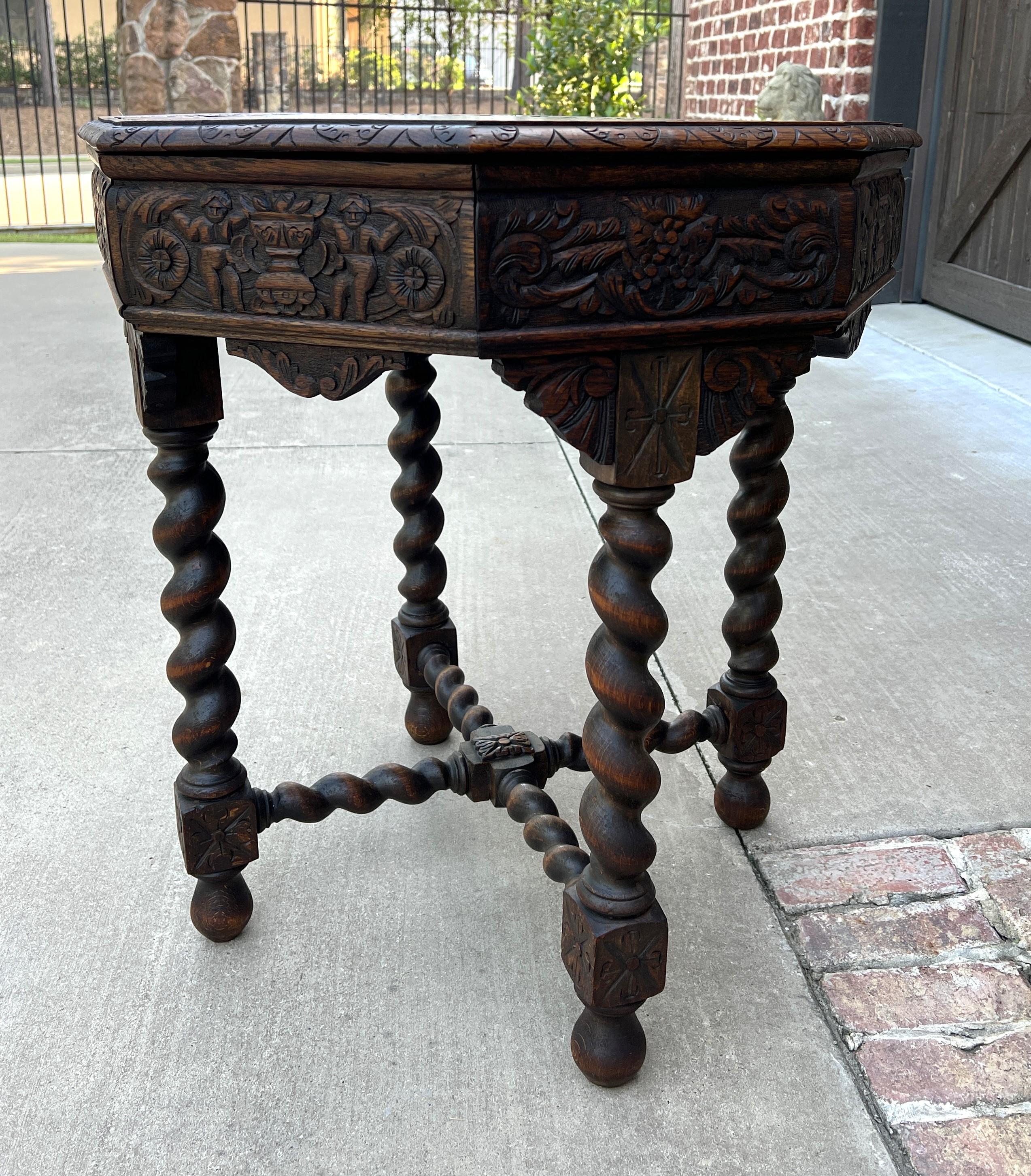 Antique French Table Barley Twist Octagonal Renaissance Revival Carved Oak 19thc For Sale 5