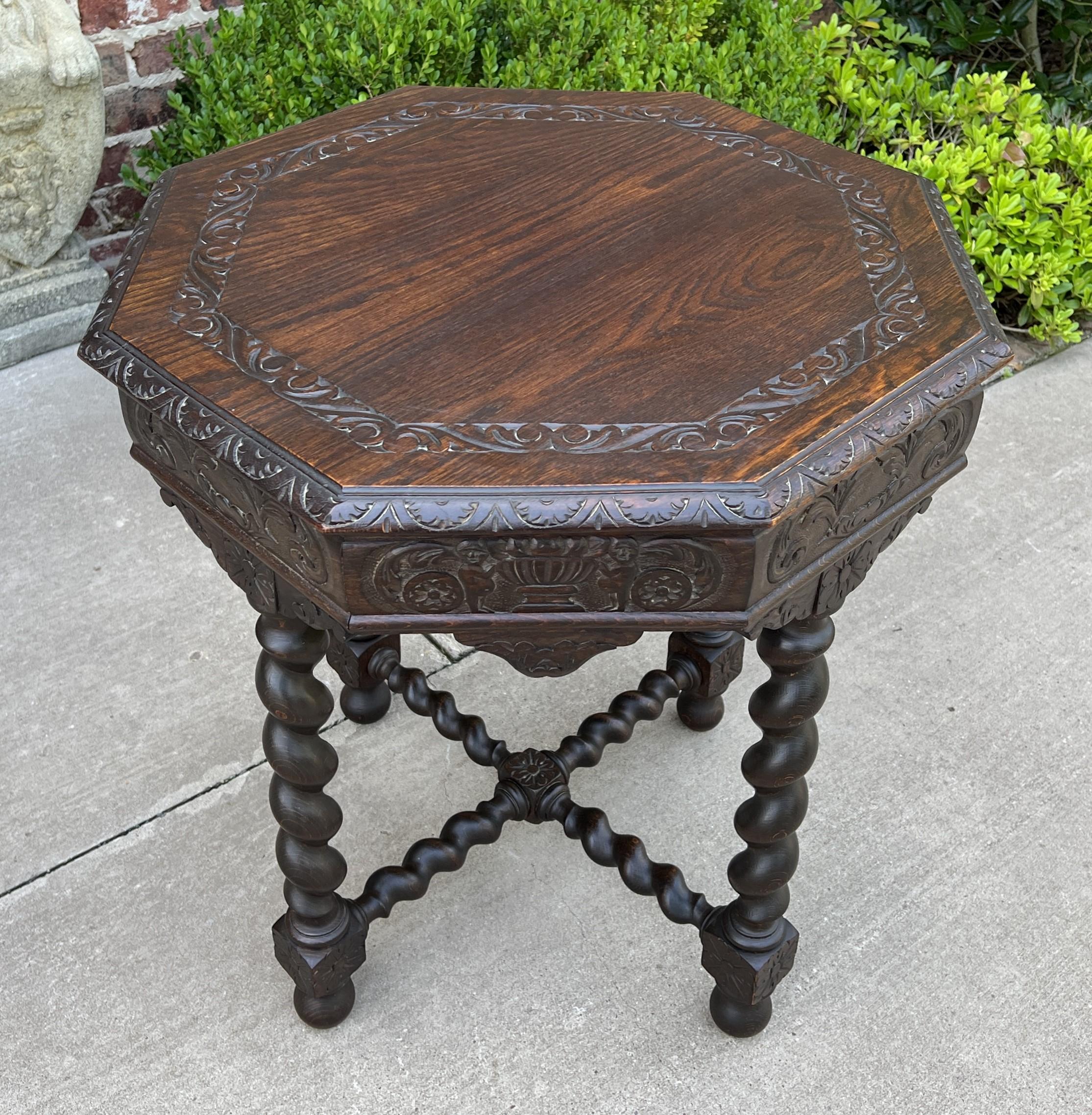 Antique French Table Barley Twist Octagonal Renaissance Revival Oak Carved 19thc For Sale 6